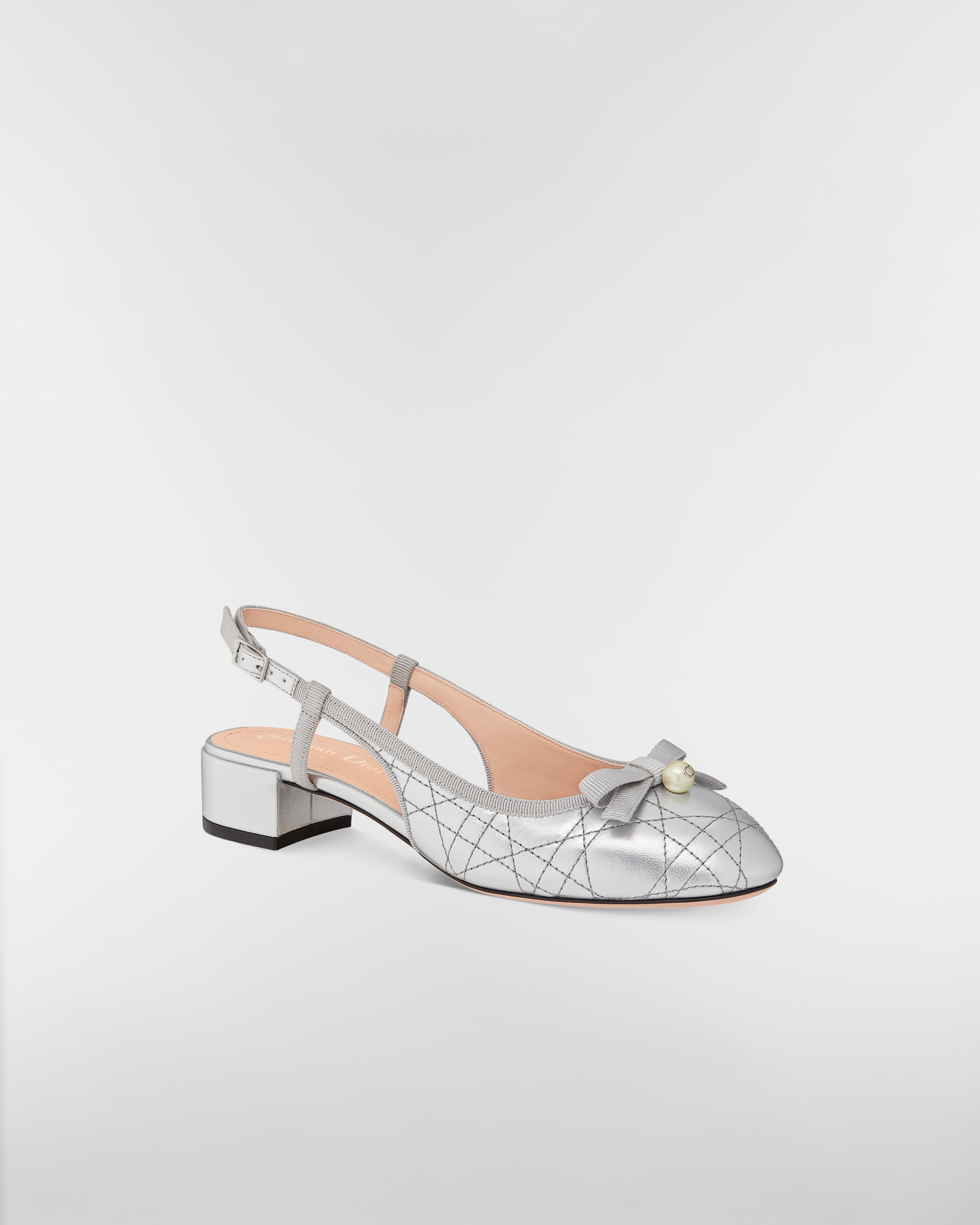 Dior Ballet Slingback Pump Silver-Tone Laminated Lambskin with Quilted Cannage Motif E03