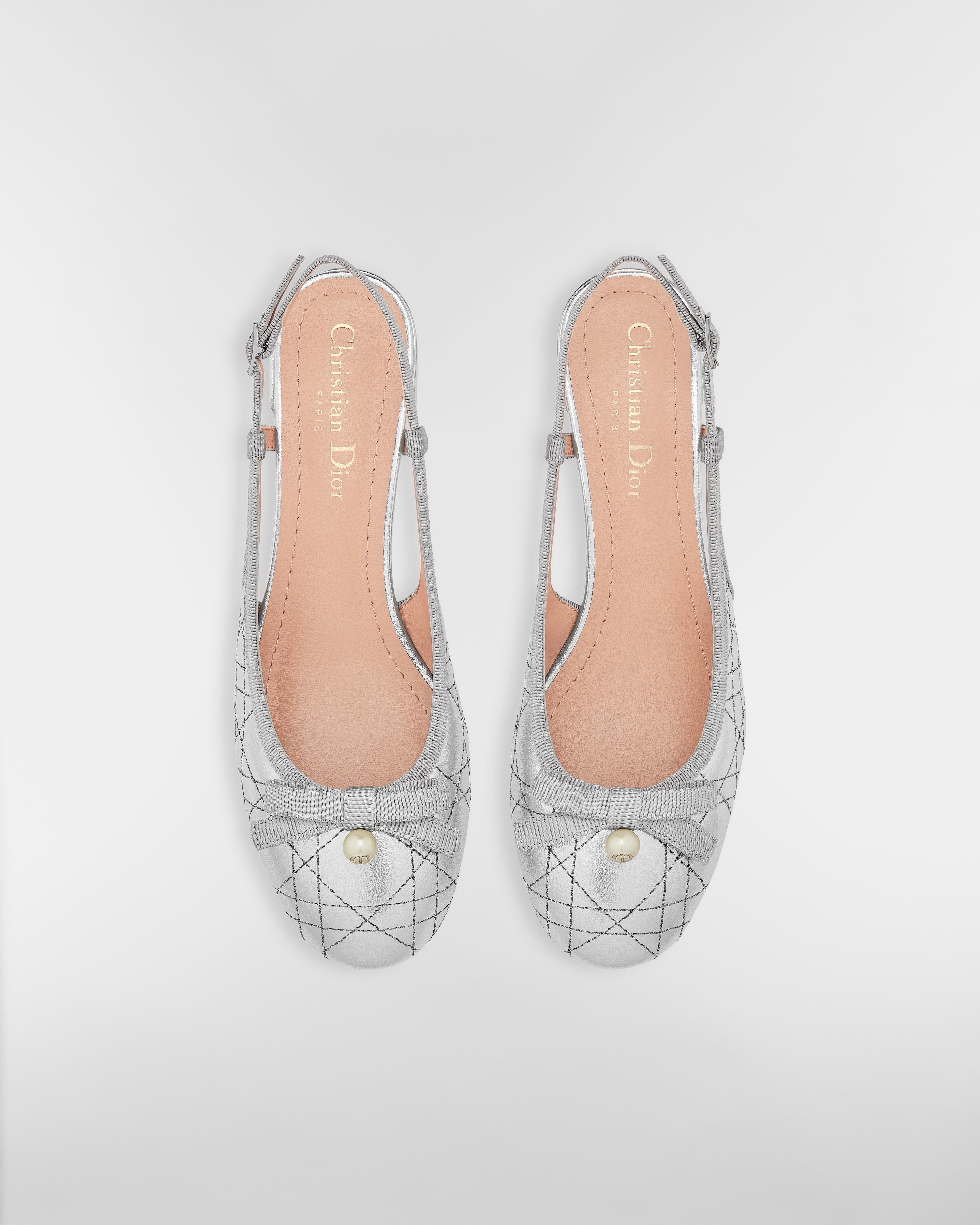 Dior Ballet Slingback Pump Silver-Tone Laminated Lambskin with Quilted Cannage Motif E06