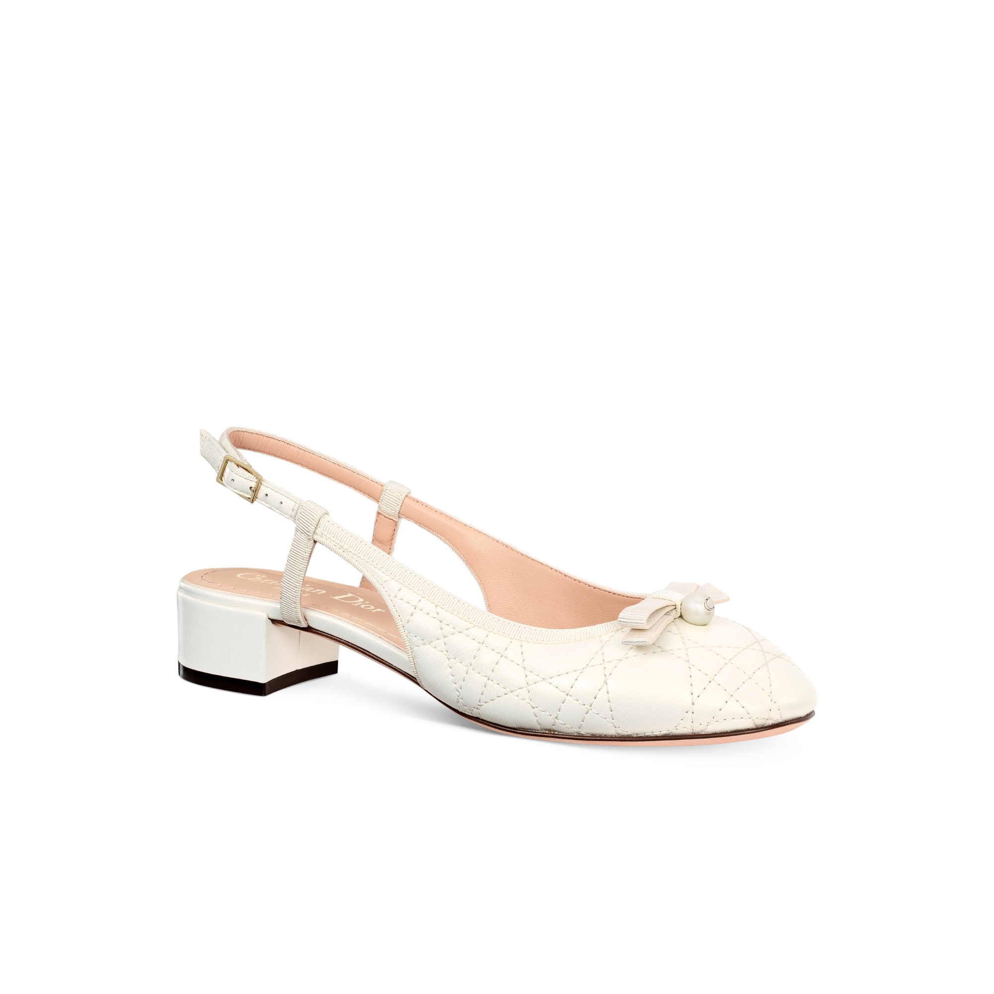 Dior Ballet-slingback ballerina Parelmoerglanzend wit lamsleer met Cannage-motief E03