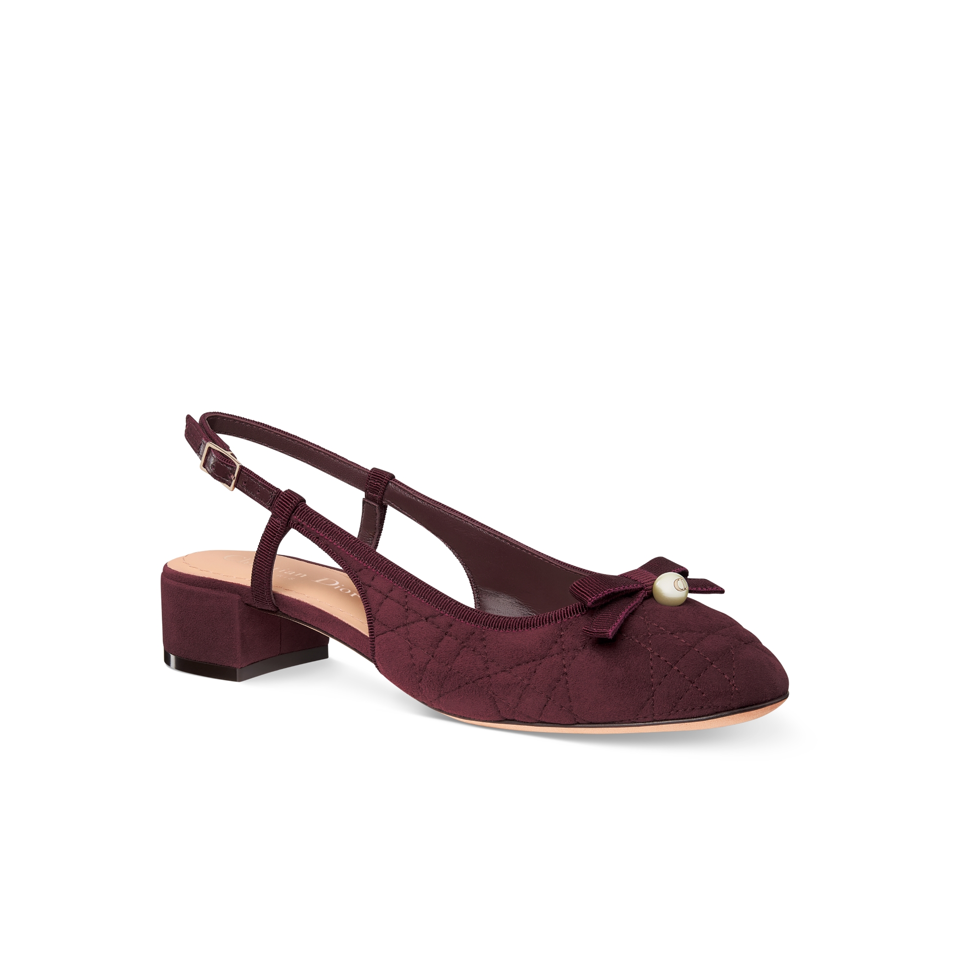 Dior Ballet Slingback Pump Burgundy Quilted Cannage Suede Goatskin E03