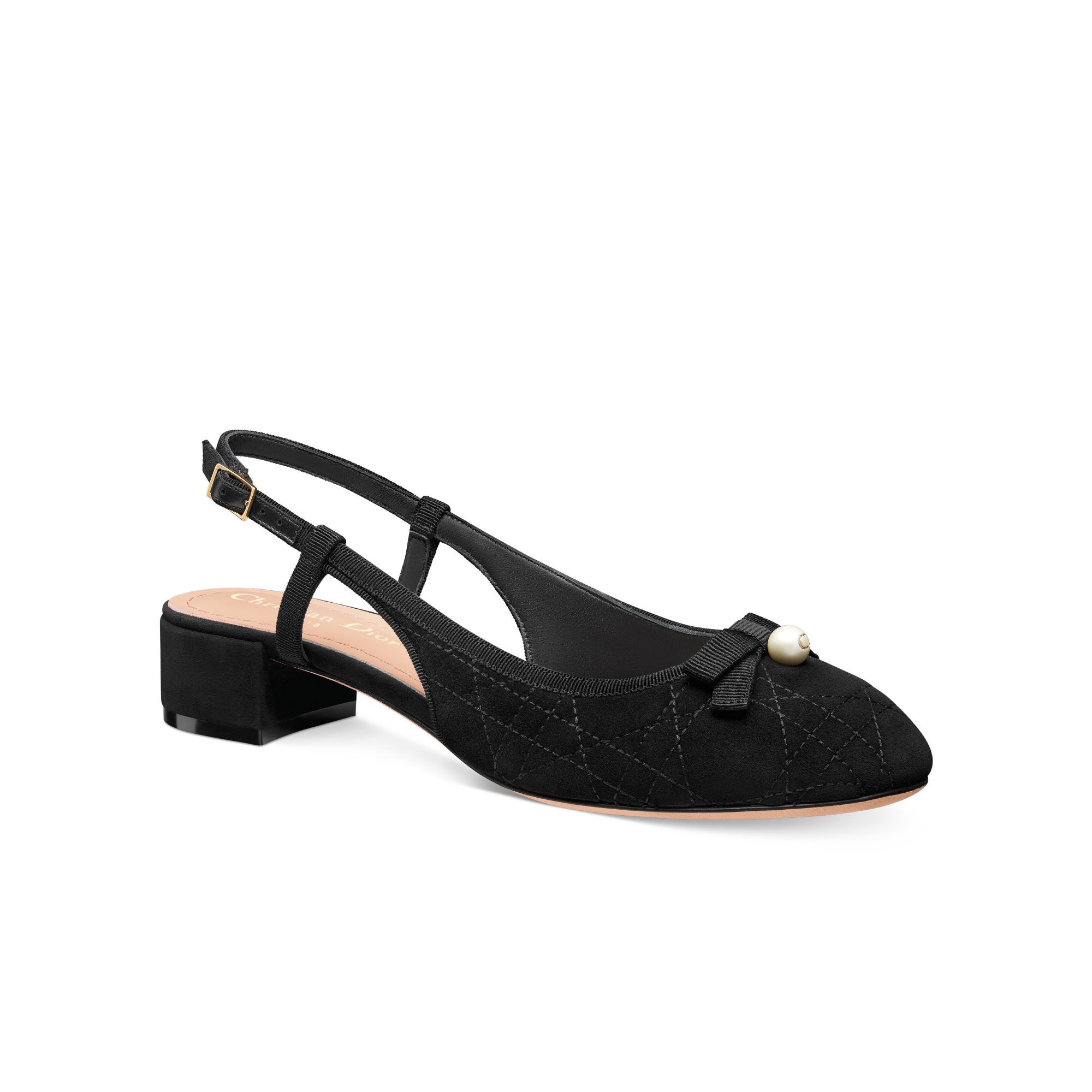 Ballerine slingback Dior Ballet Chèvre velours matelassé à motif Cannage noir E03