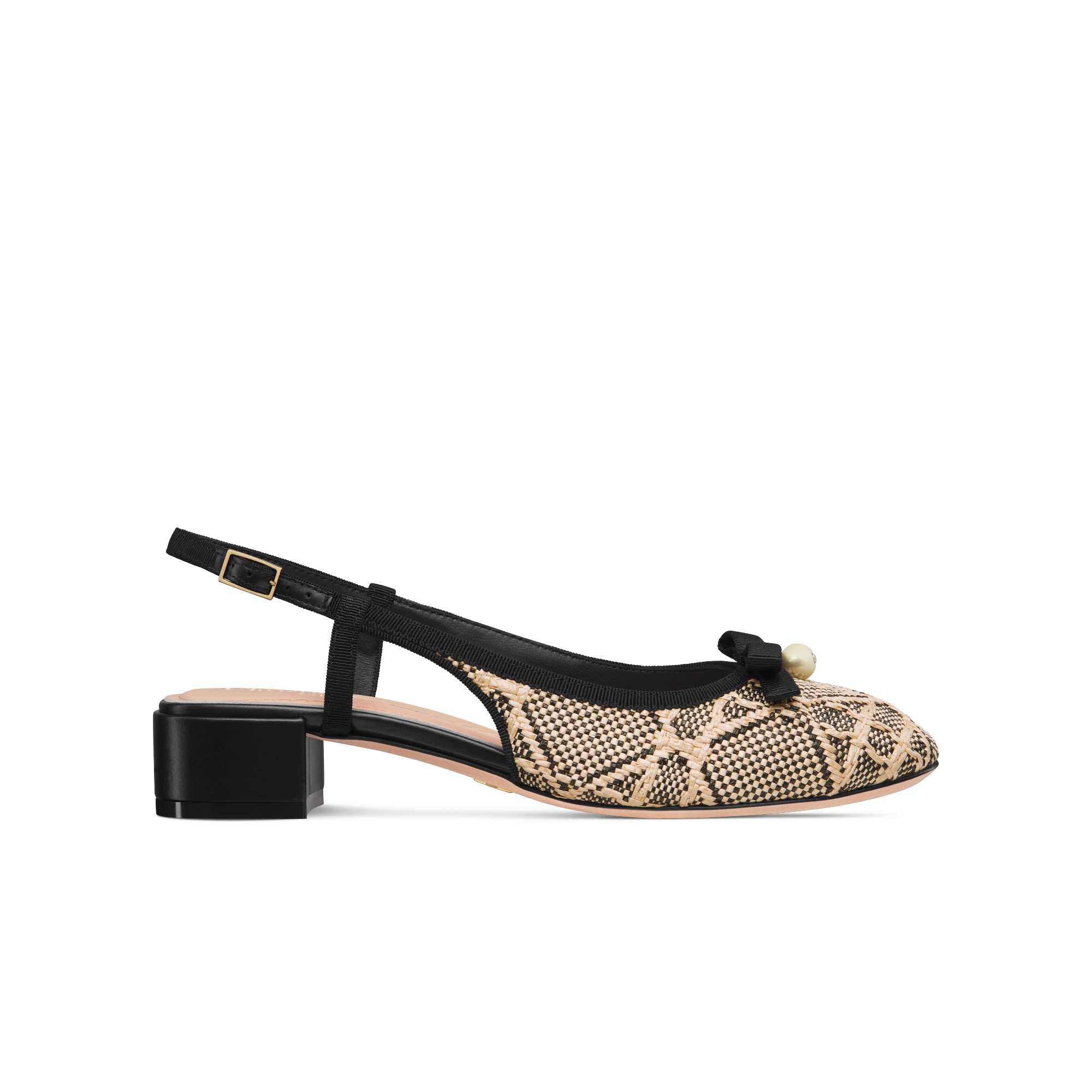 Dior Ballet Slingback Pump Natural and Black Cannage Raffia