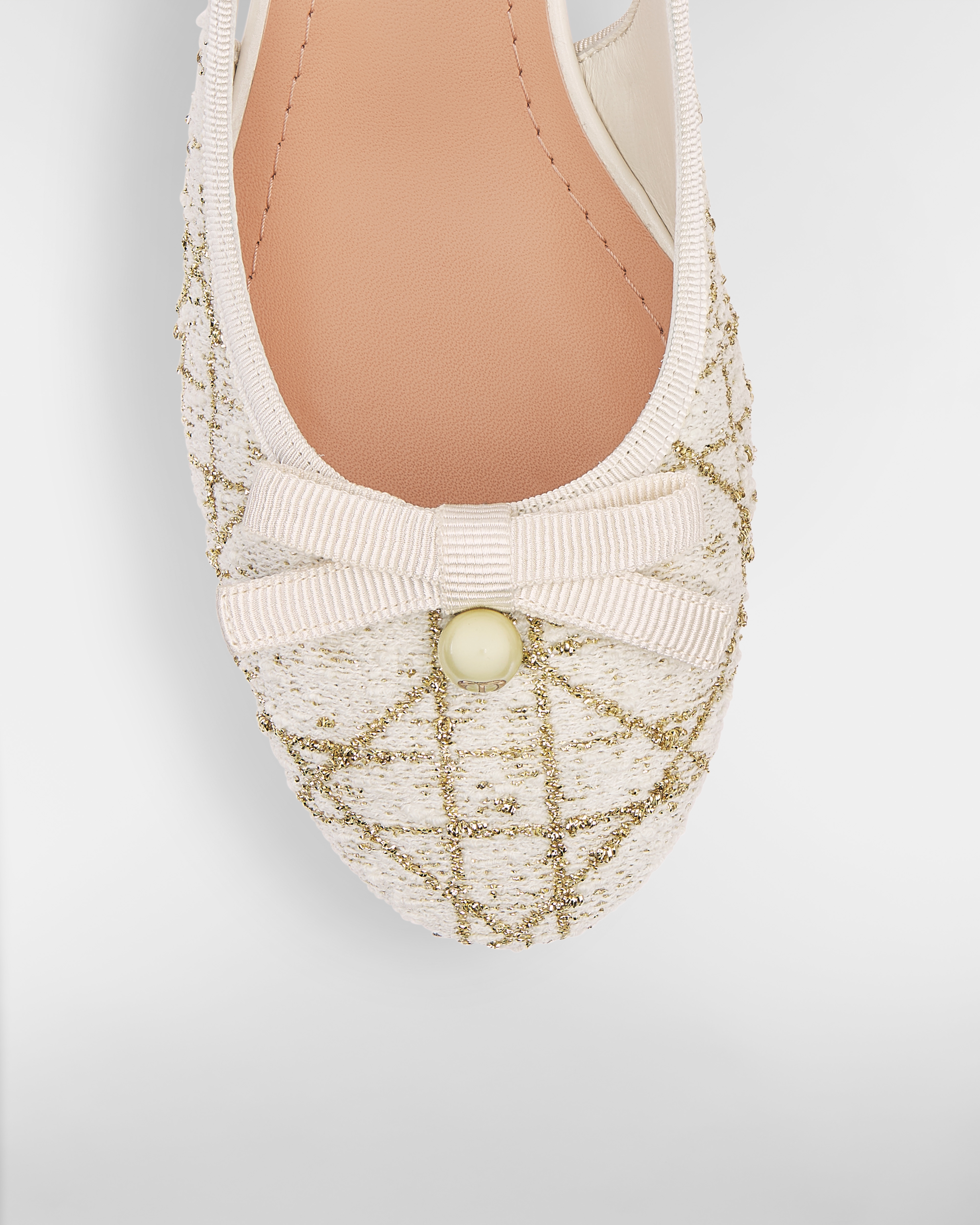 Dior Ballet Slingback-Pumps Cannage Tweed in Weiß und Metallfaden in Goldfarbe E09