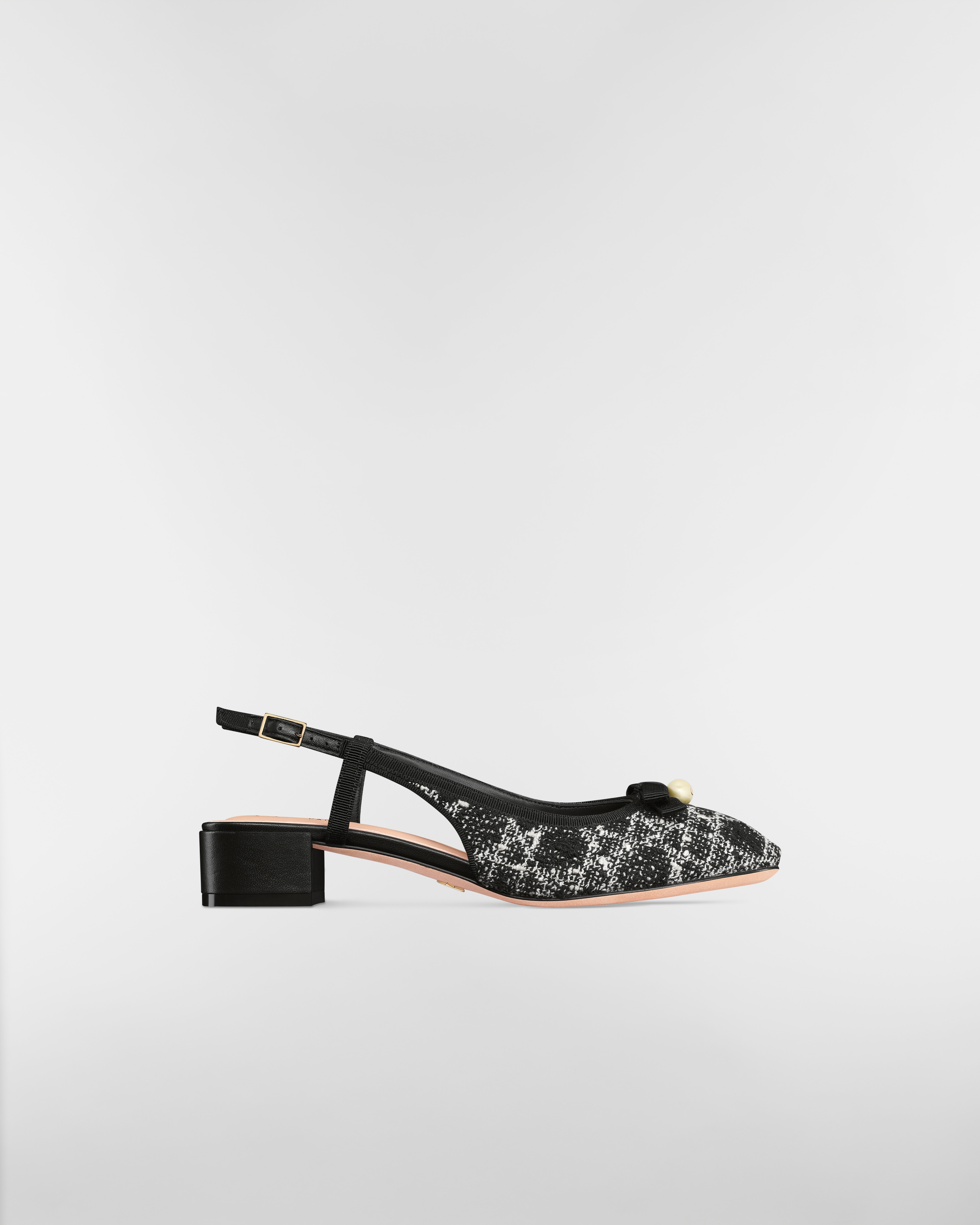 Dior Ballet-slingback pump Zwart tweed met wit Microcannage-motief E02