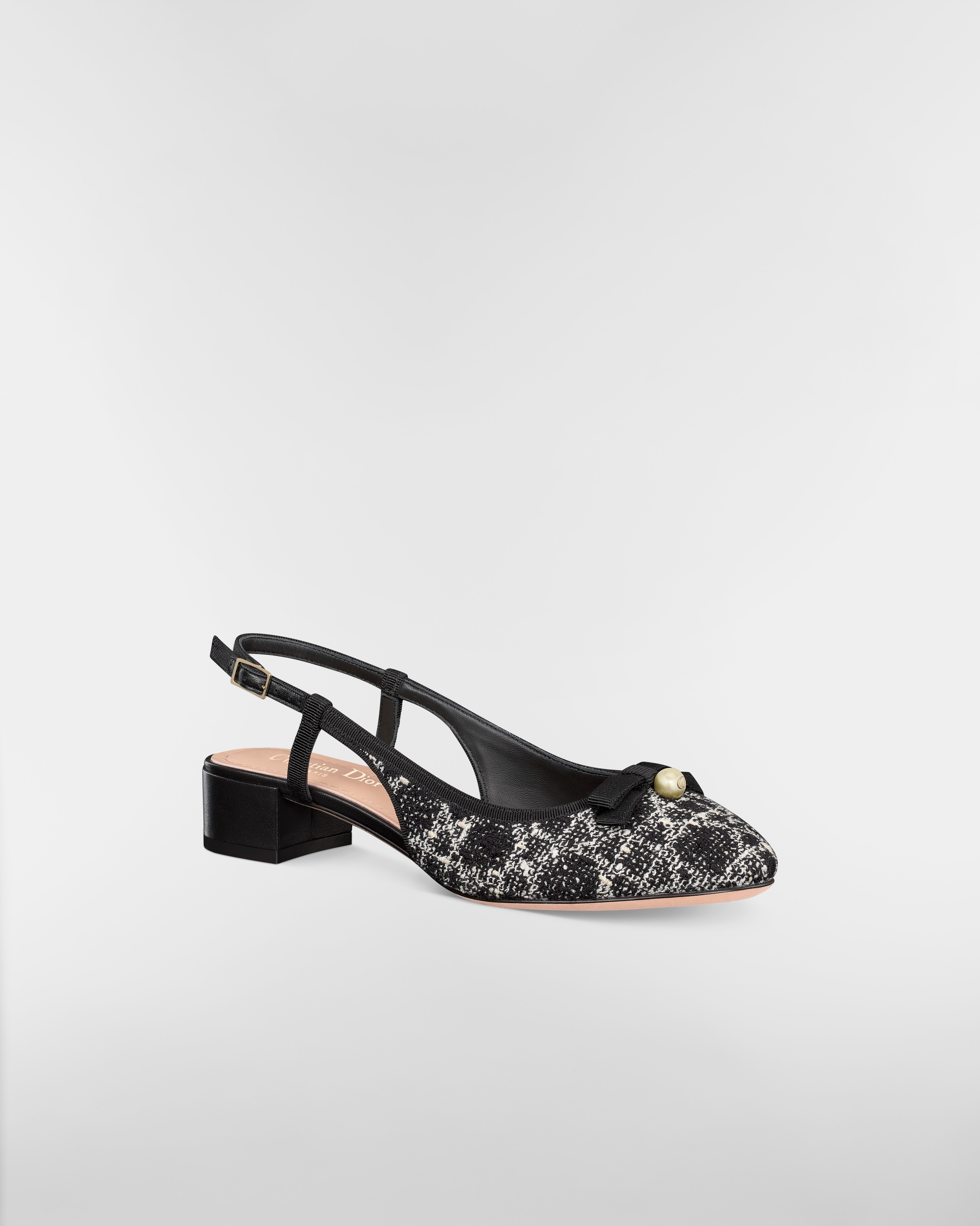 Dior Ballet-slingback pump Zwart tweed met wit Microcannage-motief E03
