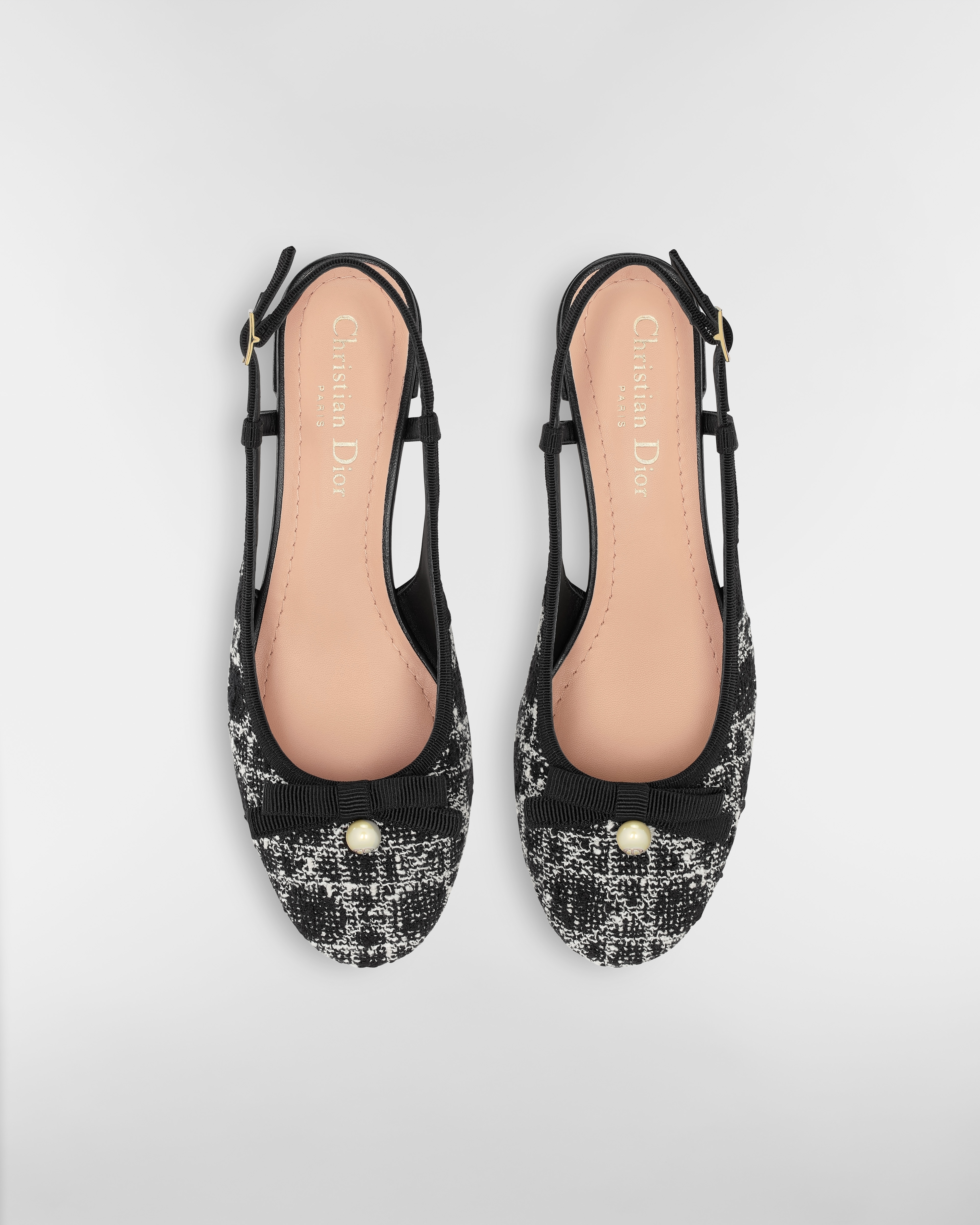 Dior Ballet-slingback pump Zwart tweed met wit Microcannage-motief E06