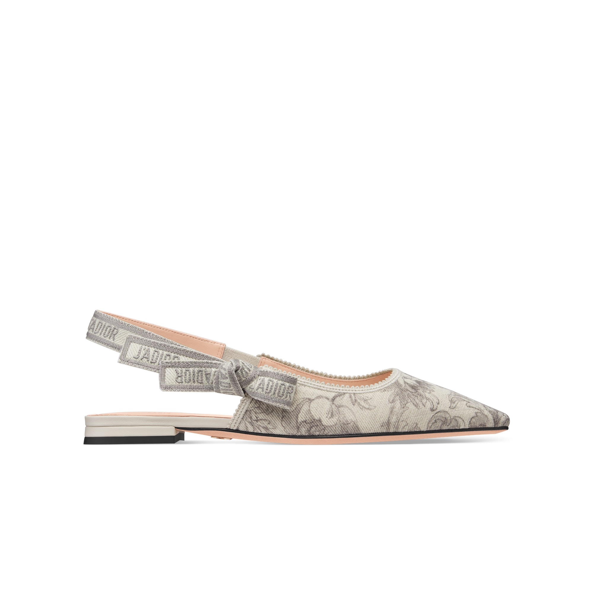 J'Adior Slingback Flat White Denim Printed with Gray Dior Barocco Motif E02
