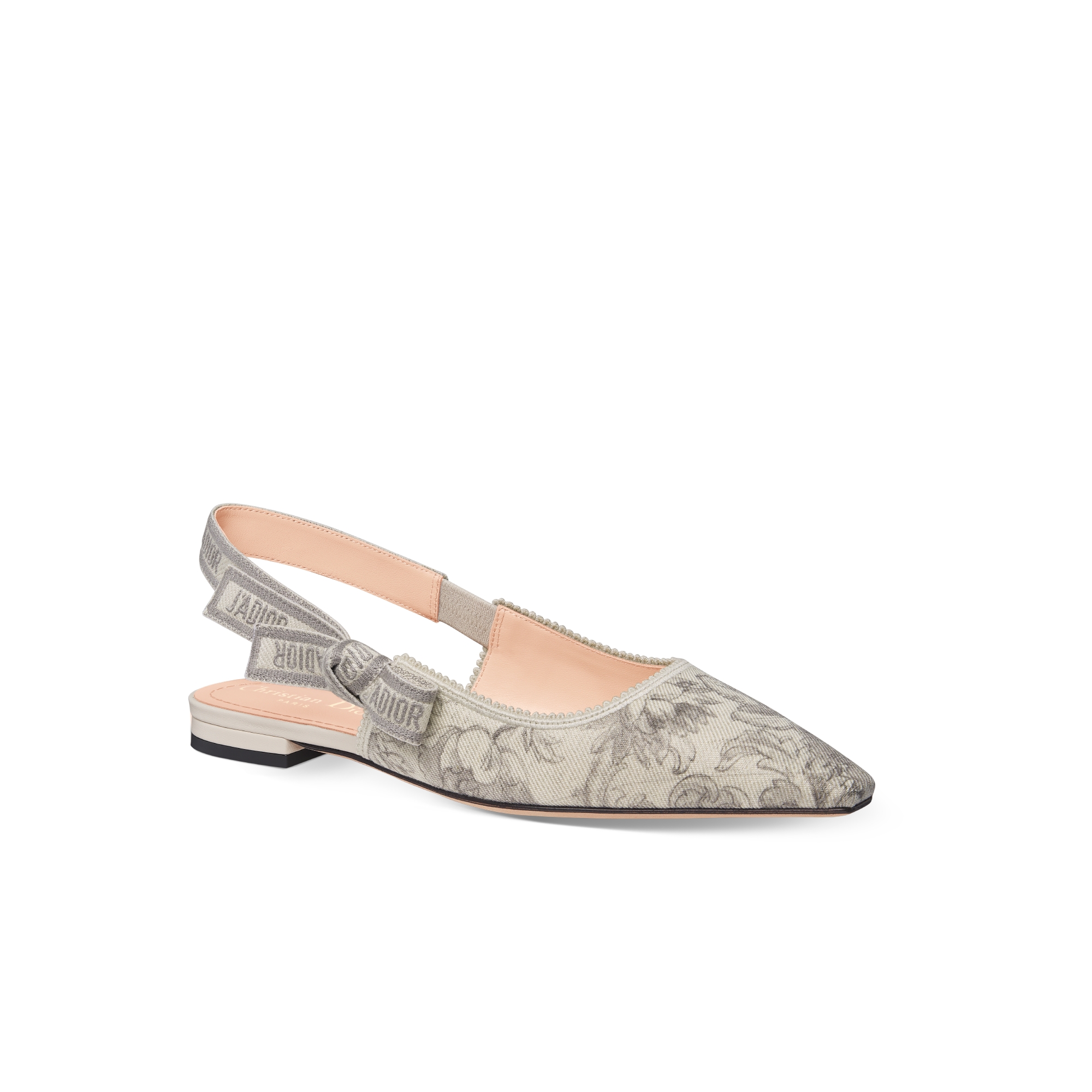 Ballerine slingback J'Adior Denim blanc imprimé du motif Dior Barocco gris E03