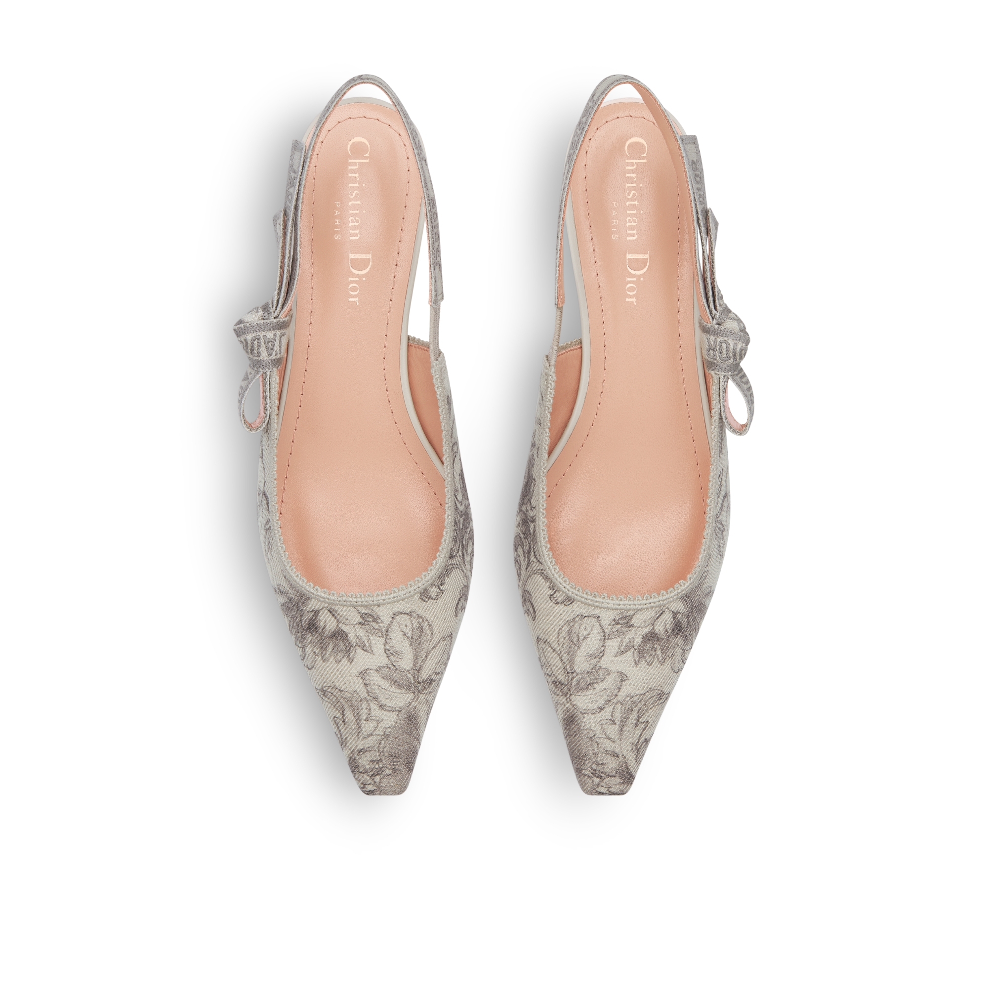 Ballerine slingback J'Adior Denim blanc imprimé du motif Dior Barocco gris E06