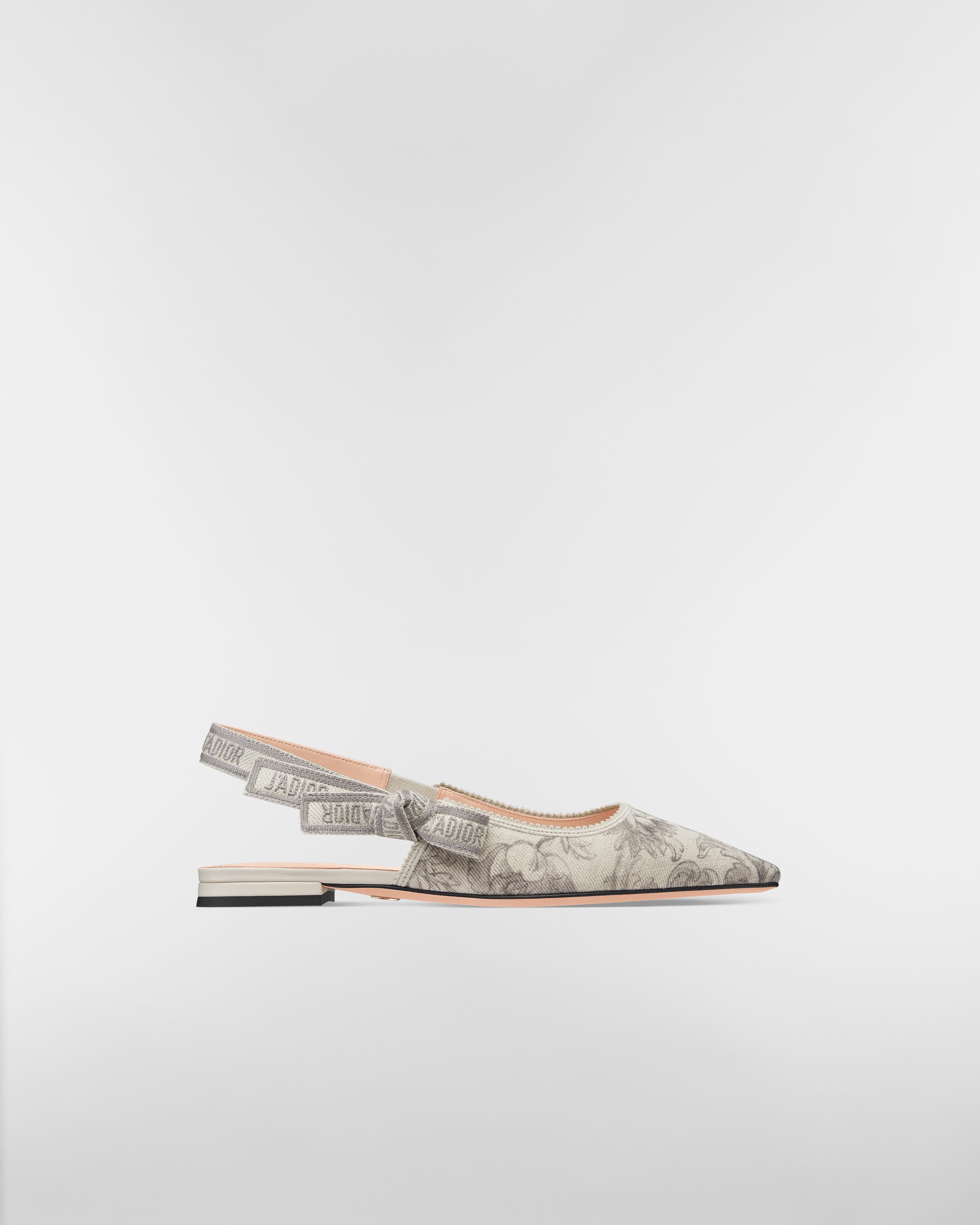 J'Adior-slingback ballerina Wit denim bedrukt met grijs Dior Barocco-motief E02