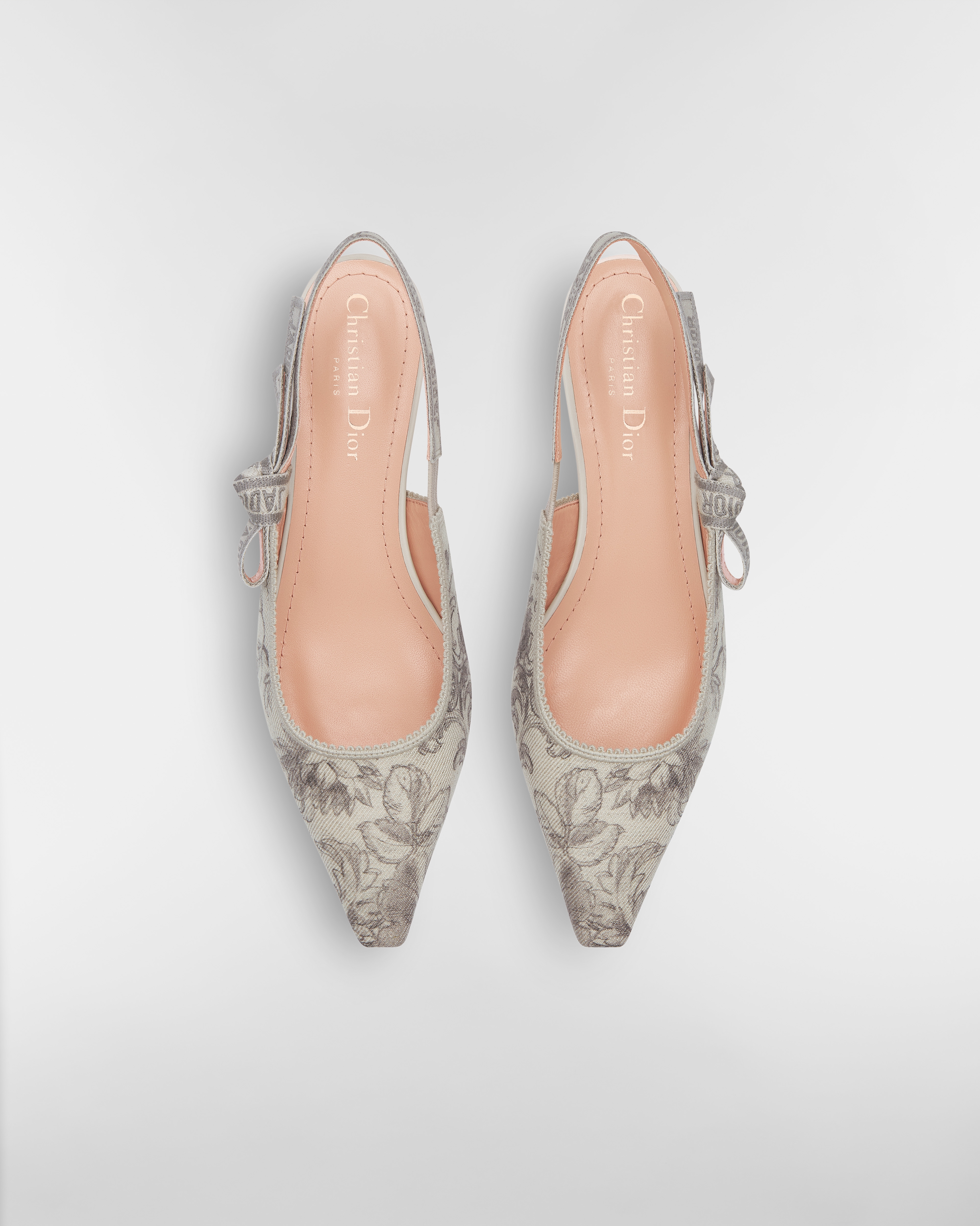 J'Adior-slingback ballerina Wit denim bedrukt met grijs Dior Barocco-motief E06
