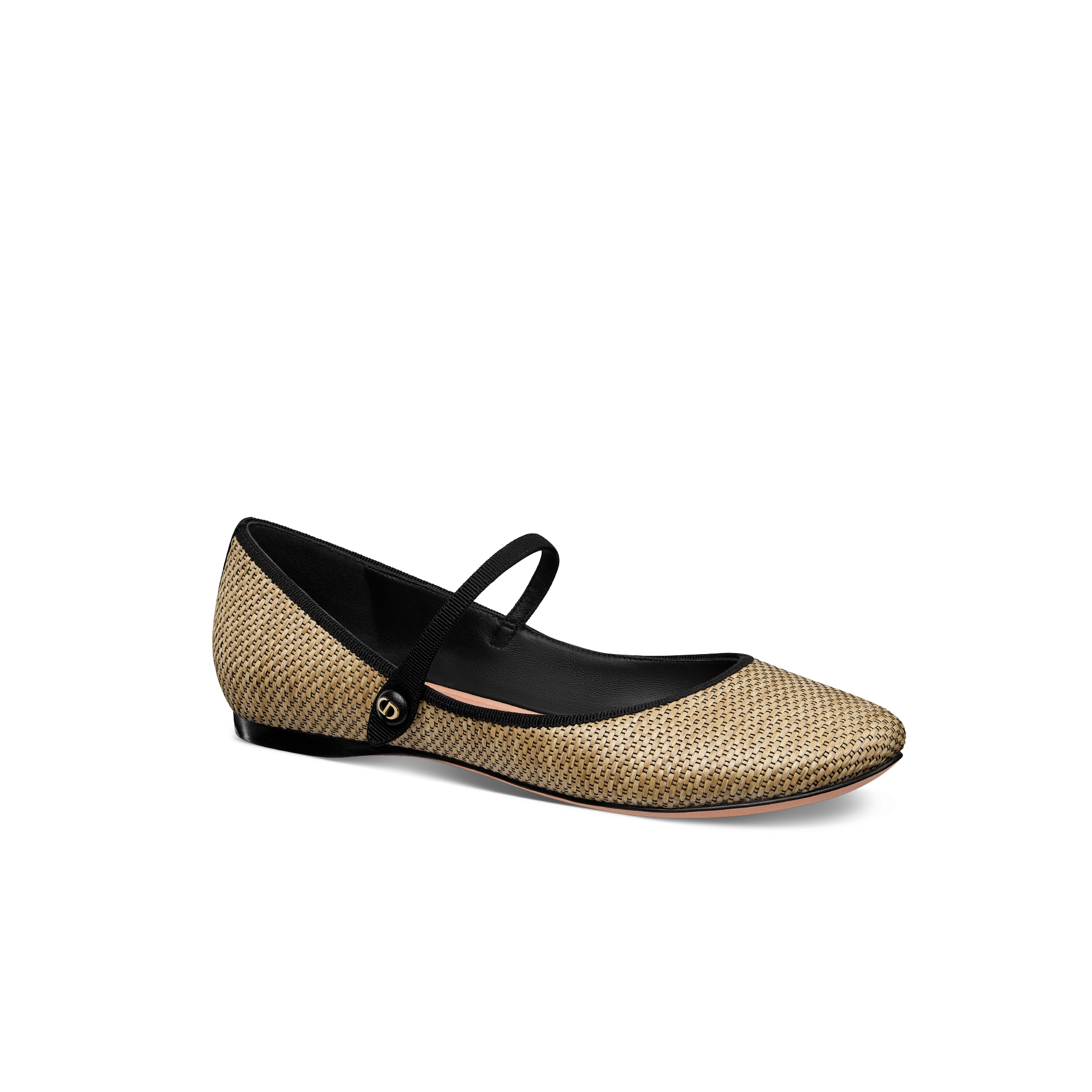 Dior Souvenir Lovely-D Ballet Flat Natural and Black Hamy Raffia | DIOR