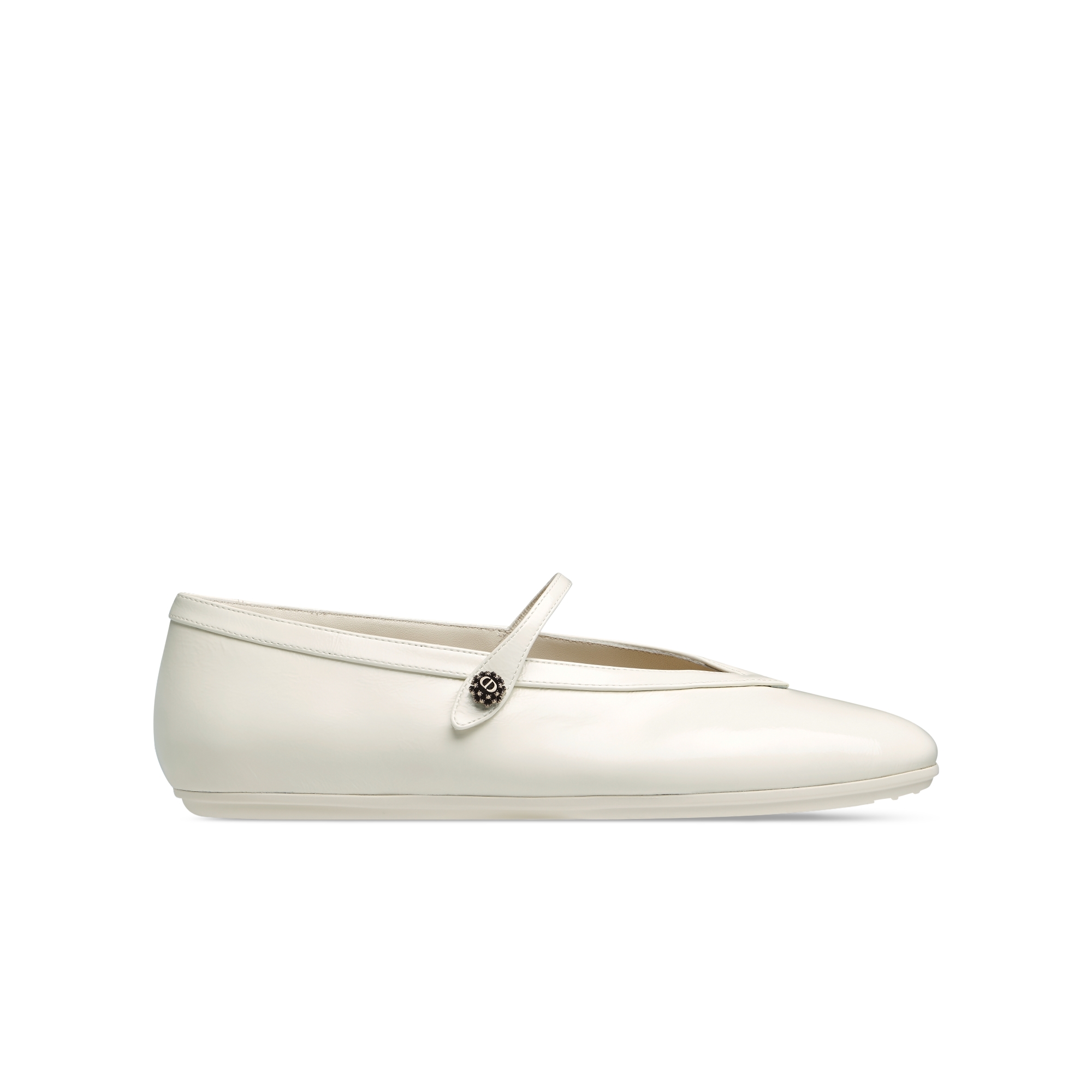 Dior New Ballet Flat White Crinkled Patent Calfskin E02