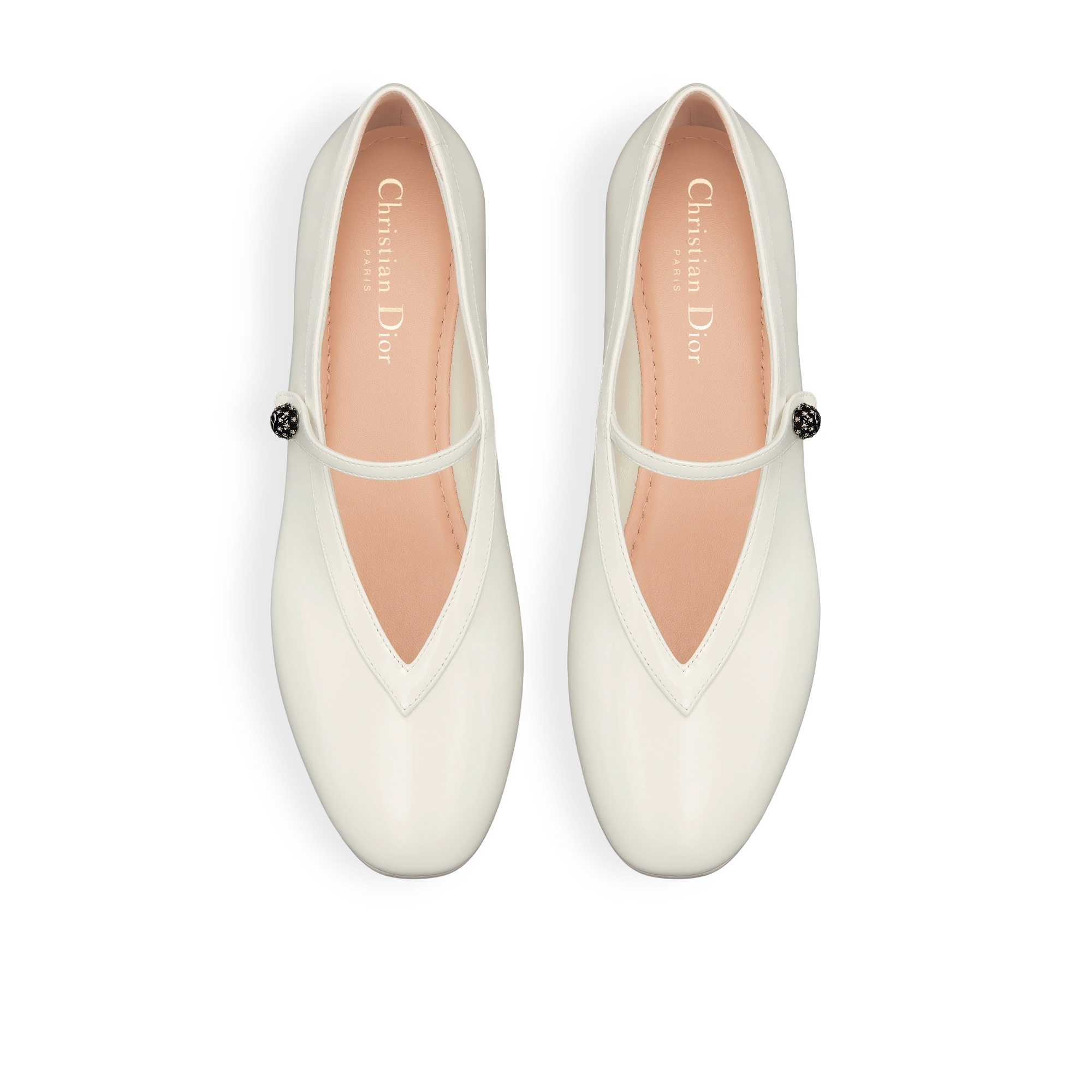 Dior New Ballet Flat White Crinkled Patent Calfskin E06