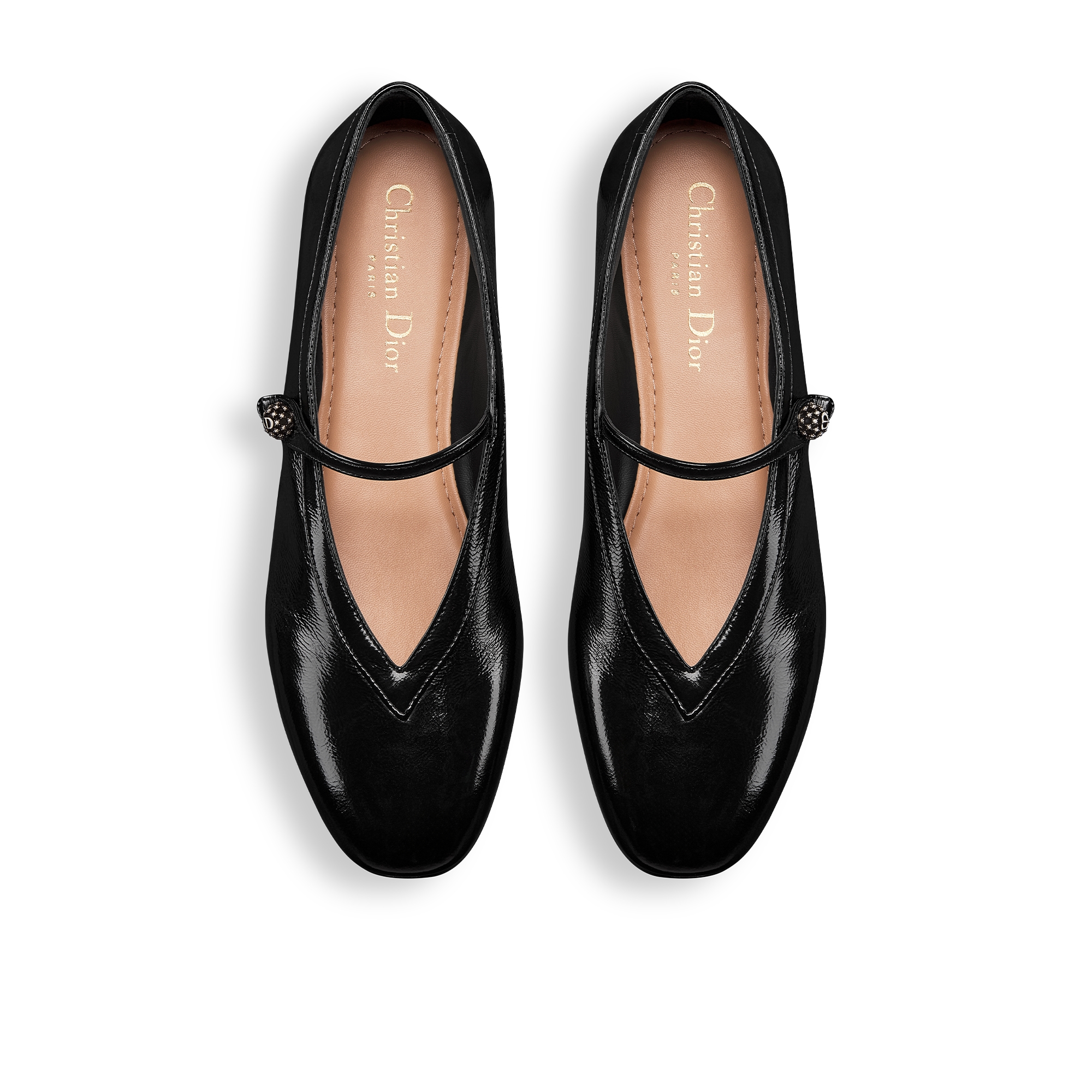 حذاء الباليرينا Dior New Ballet المسطّح جلد العجل المجعّد اللمّاع الأسود E06