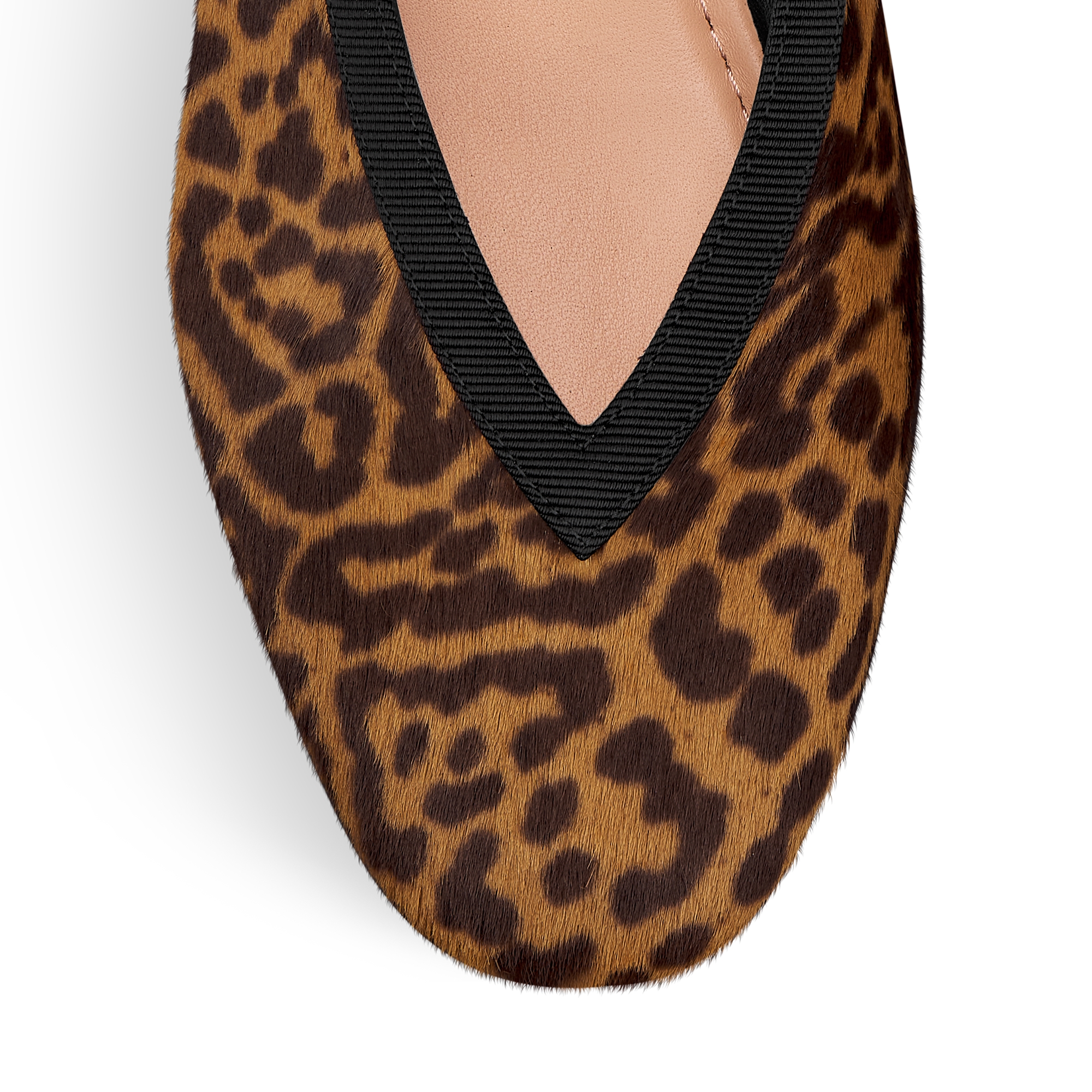 Dior New Ballet Flat Brown Pony-Hair Calfskin with Leopard Motif and Black Grosgrain E09