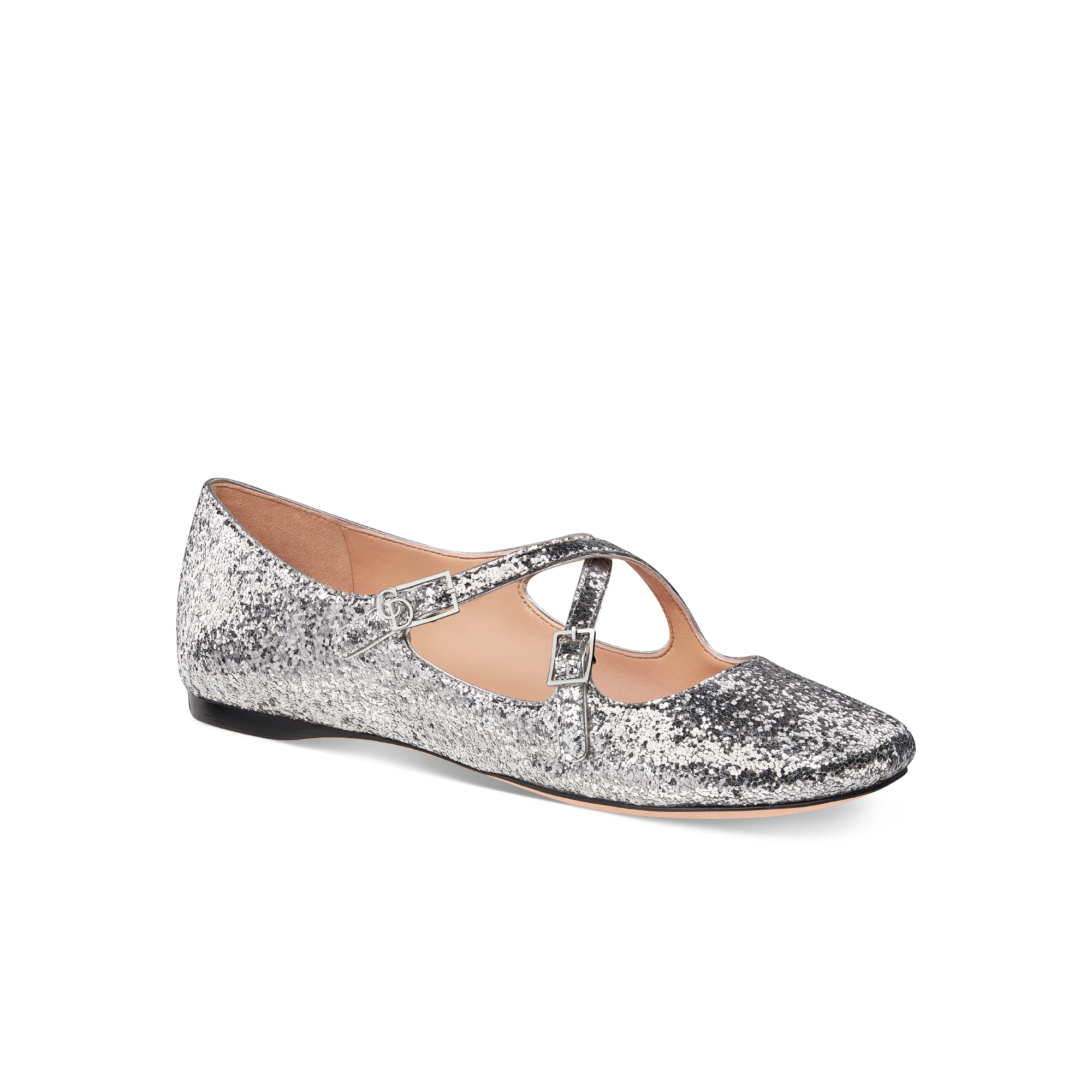 Very Dior Ballet Flat Silver-Tone Laminated Lambskin and Glitter E03