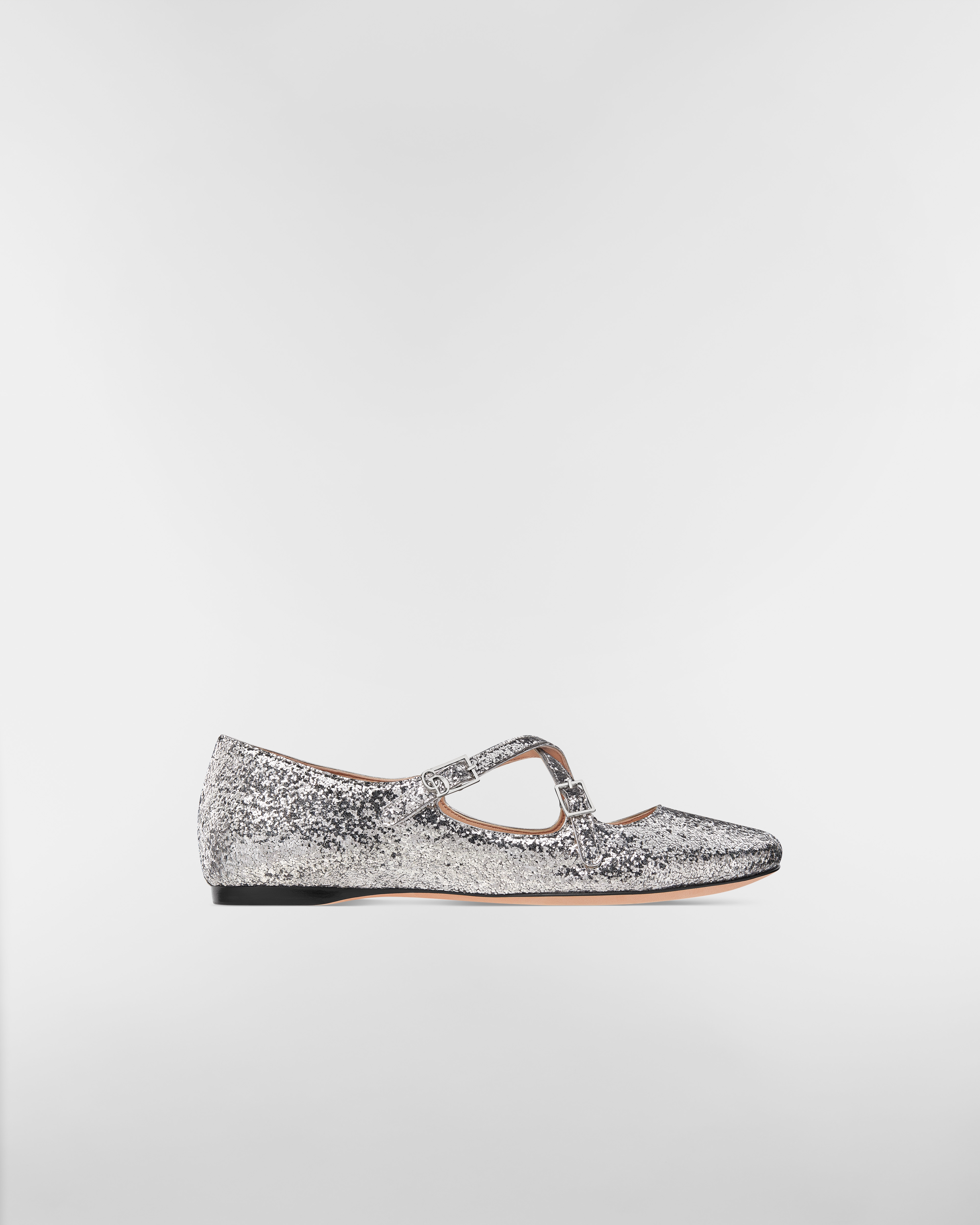 Very Dior-ballerina Zilverkleurig gelamineerd lamsleer en glitter E02