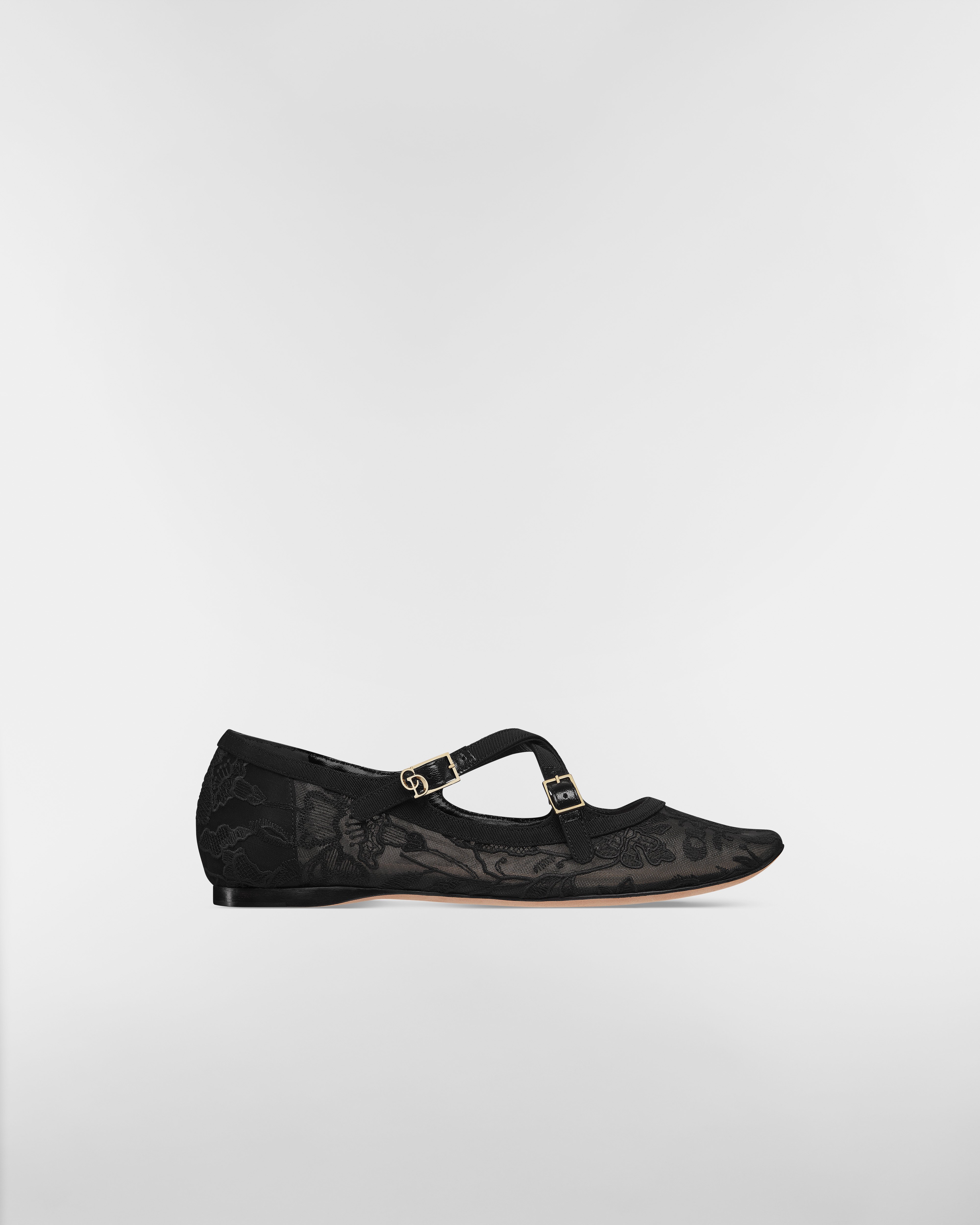 Very Dior Ballet Flat Transparent Mesh Embroidered with Black Millefiori Motif
