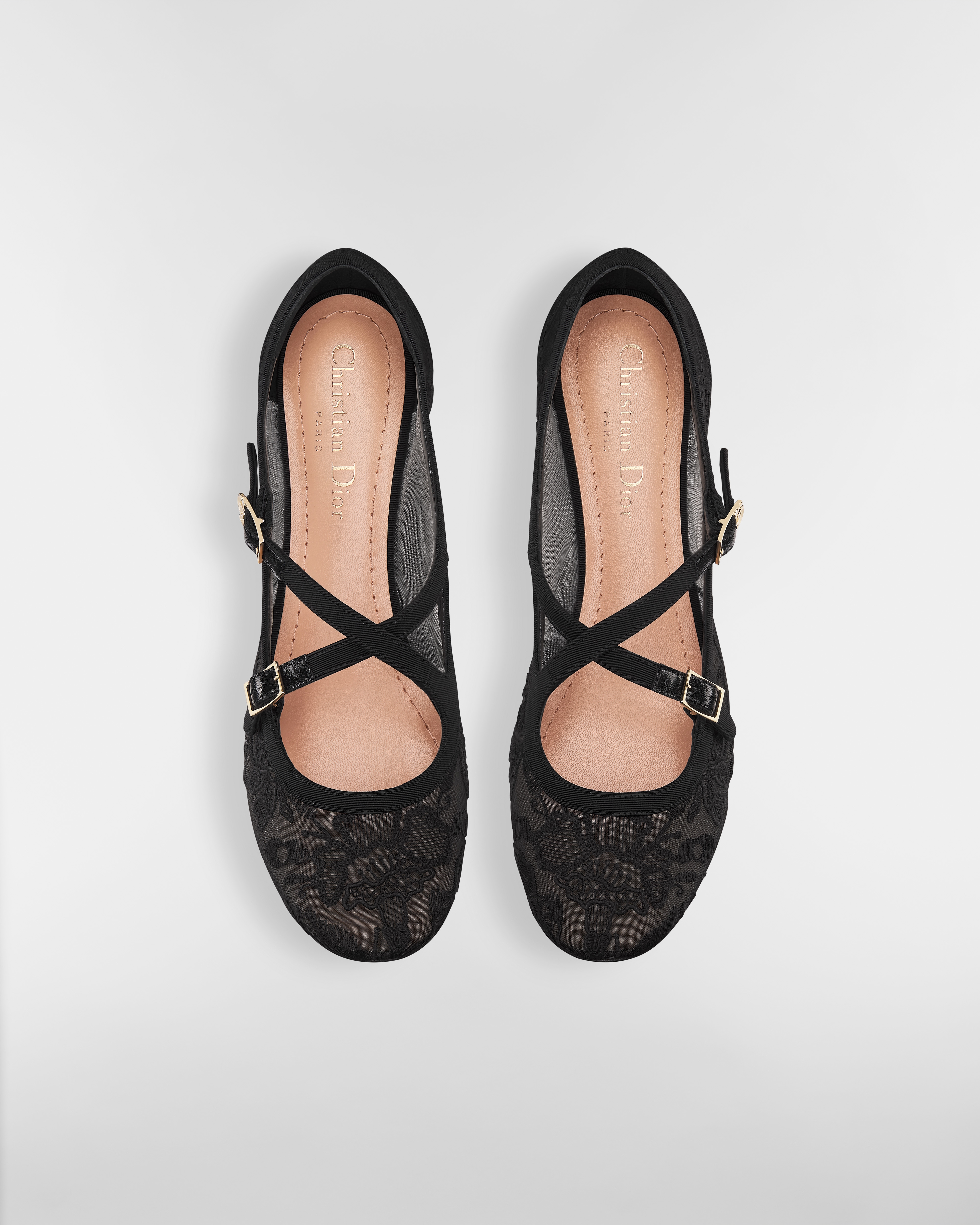 Very Dior-ballerina Transparante mesh geborduurd met zwart Millefiori-motief E06