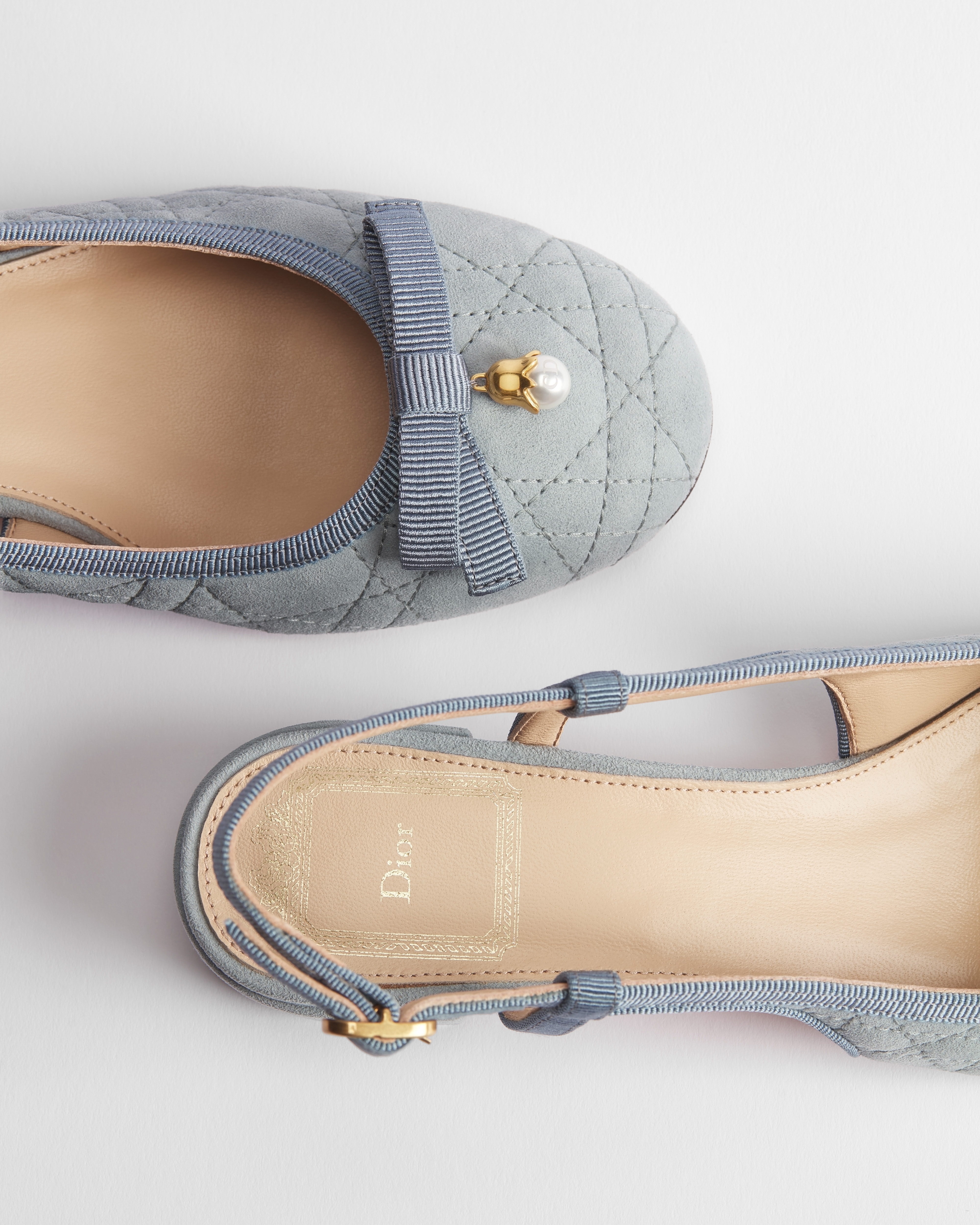 Dior Ballet Slingback Pump Sky Blue Quilted Cannage Suede Goatskin E13