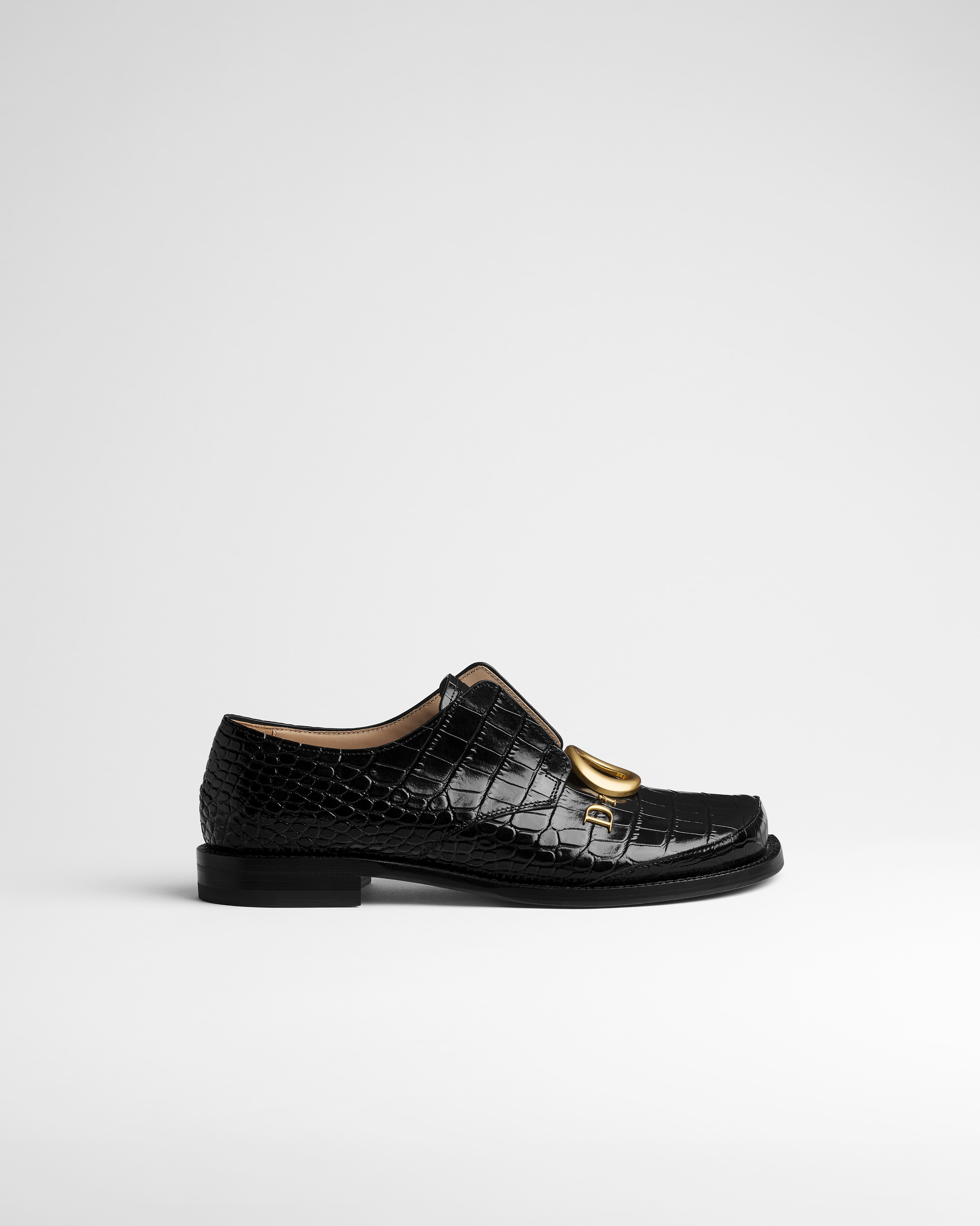 D de Dior Derby shoe Black Calfskin Printed with Crocodile Motif