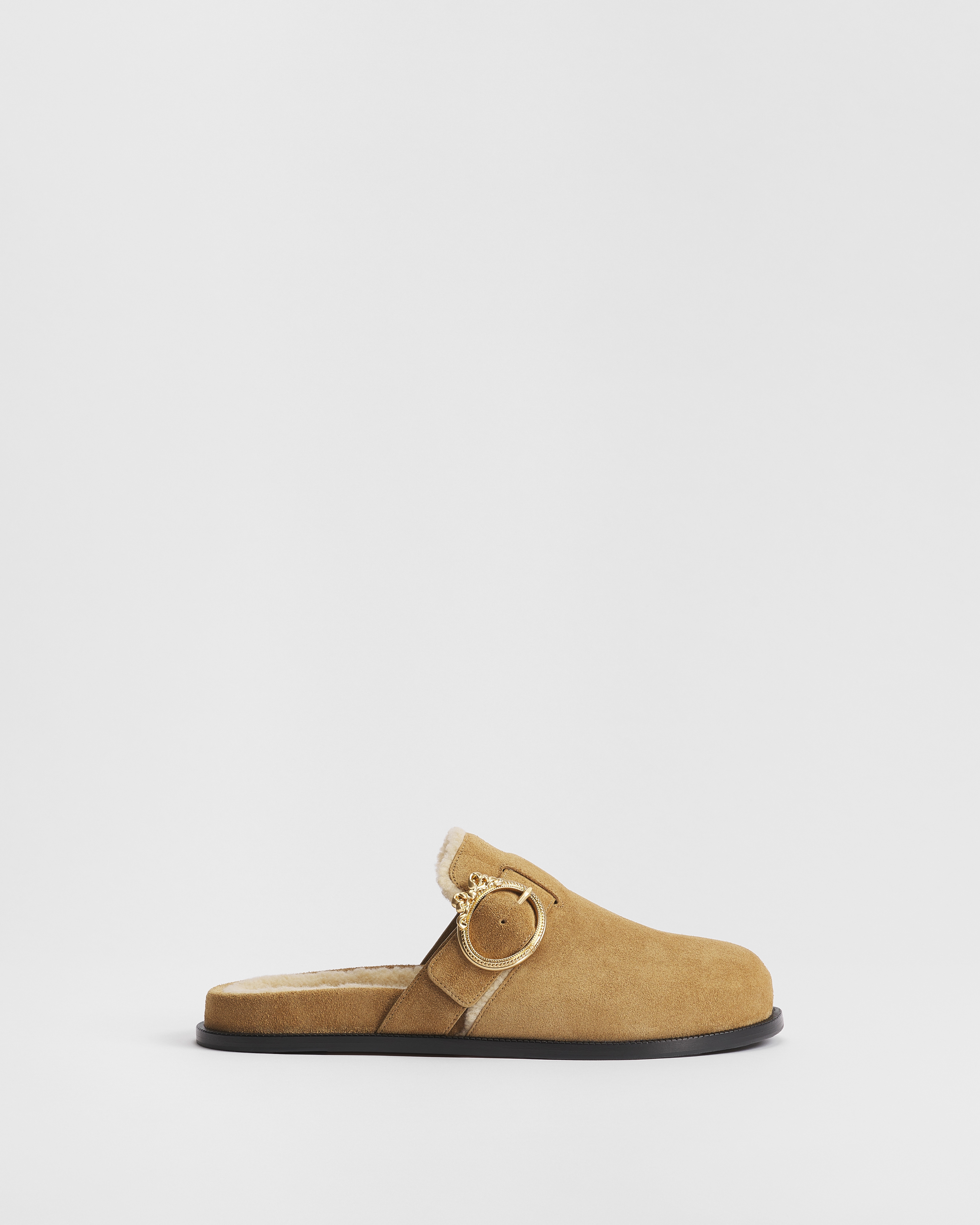 Sabot con fibbia Dior Médaillon DiorAlps Pelle di vitello scamosciata nocciola E02