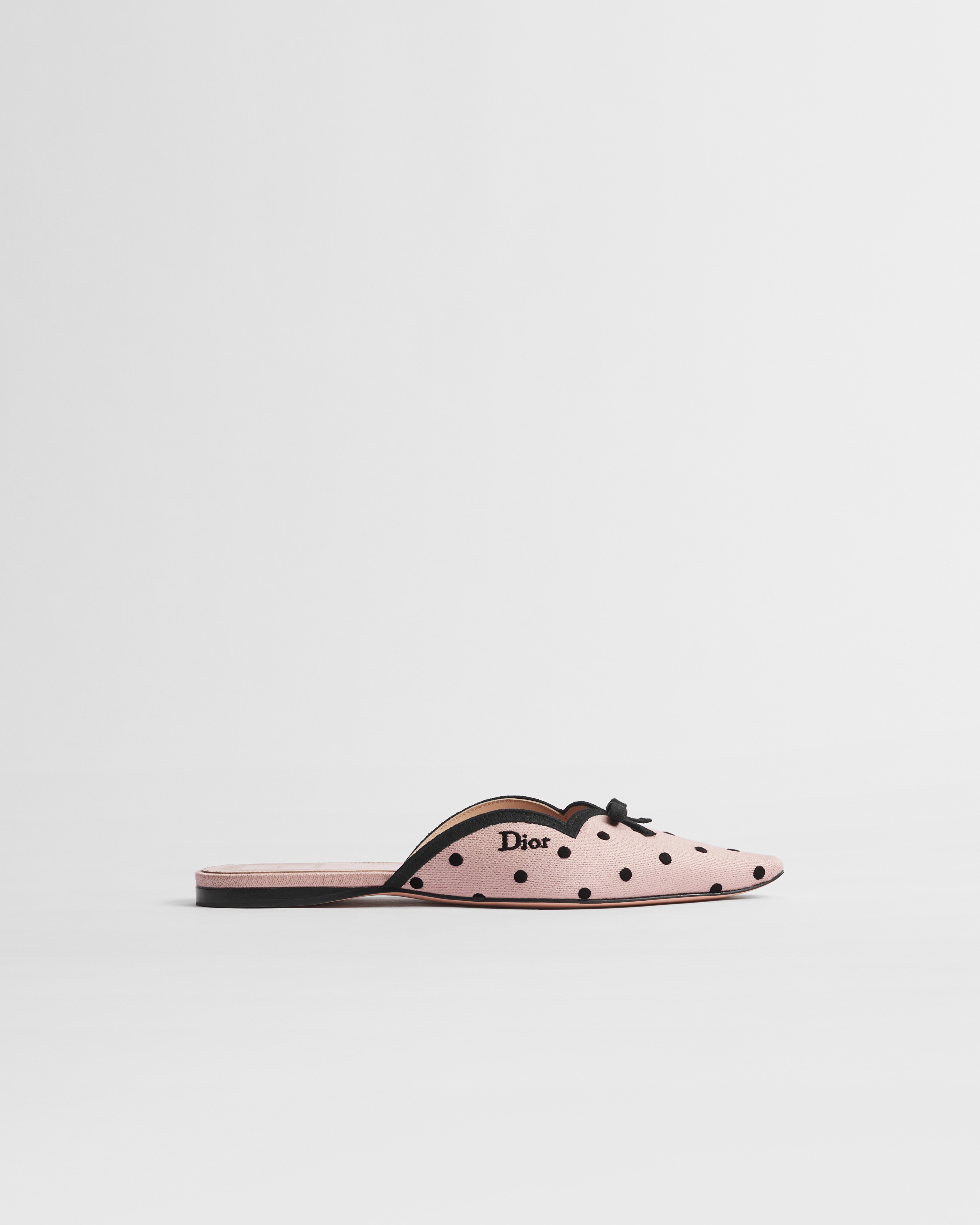Mule Dior Romance Algodão rosa bordado com motivo PolkaDior preto E02