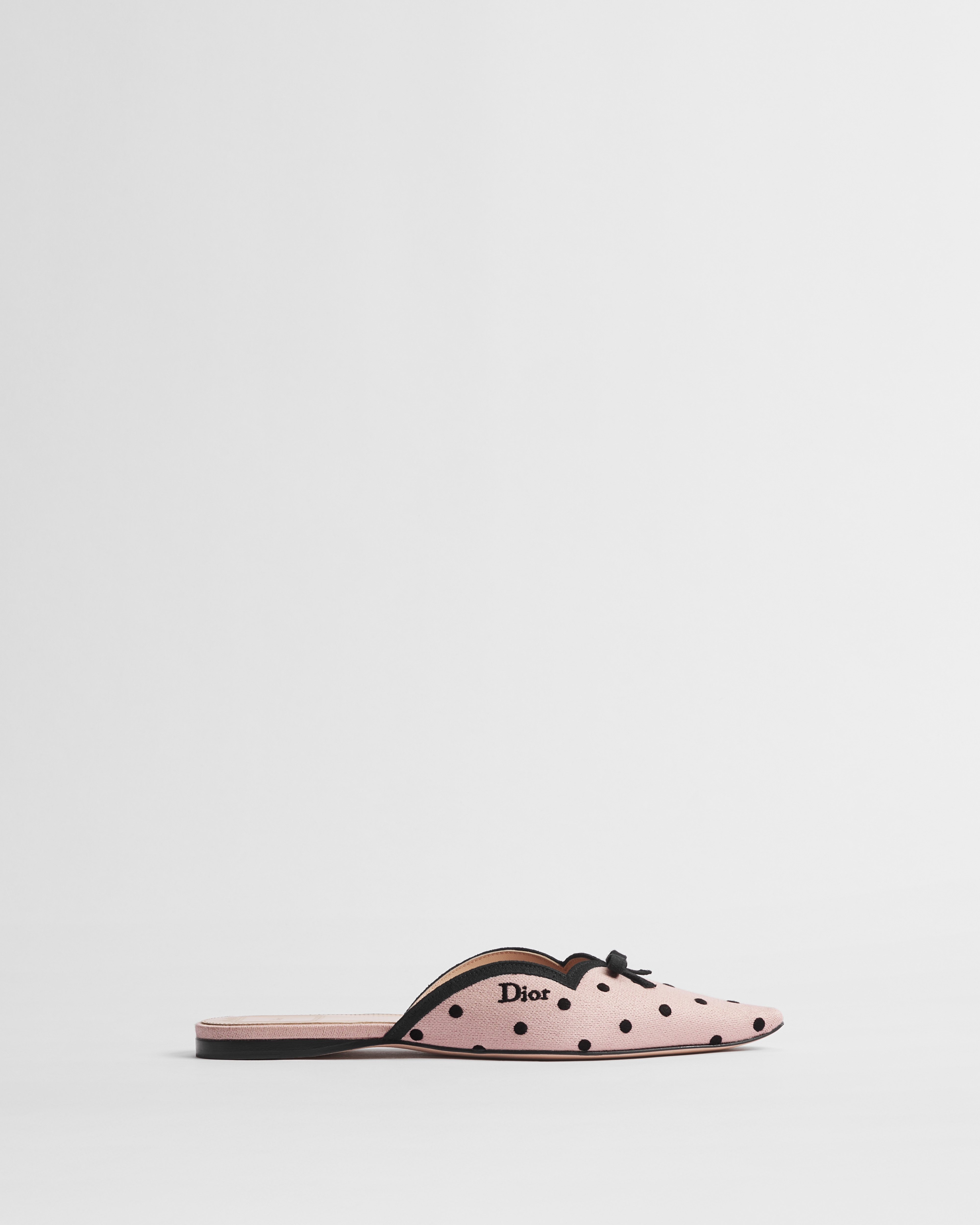 Mule Dior Romance Algodão rosa bordado com motivo PolkaDior preto E02