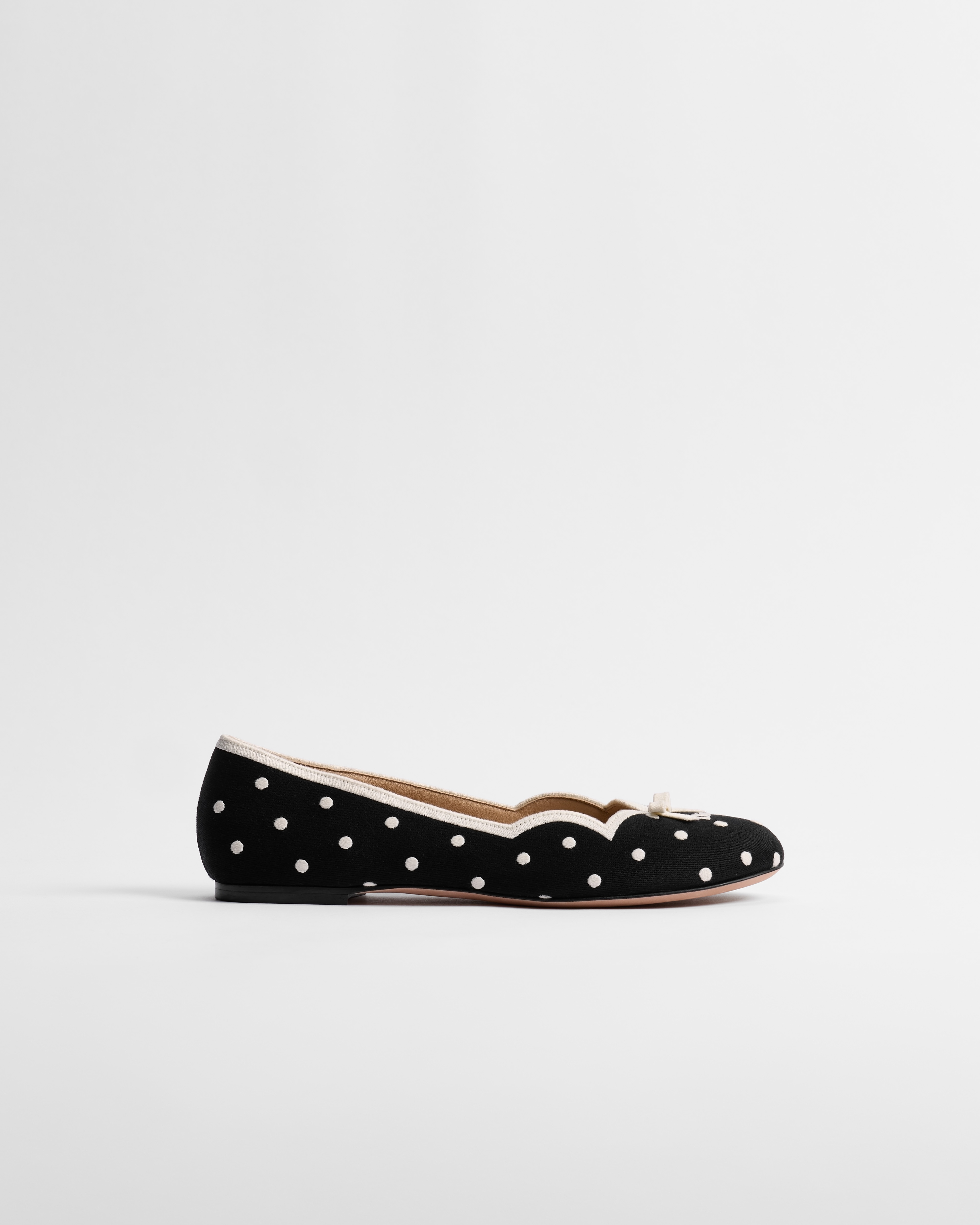 Dior Romance Ballet Flat Black Cotton Embroidered with White PolkaDior Motif E02