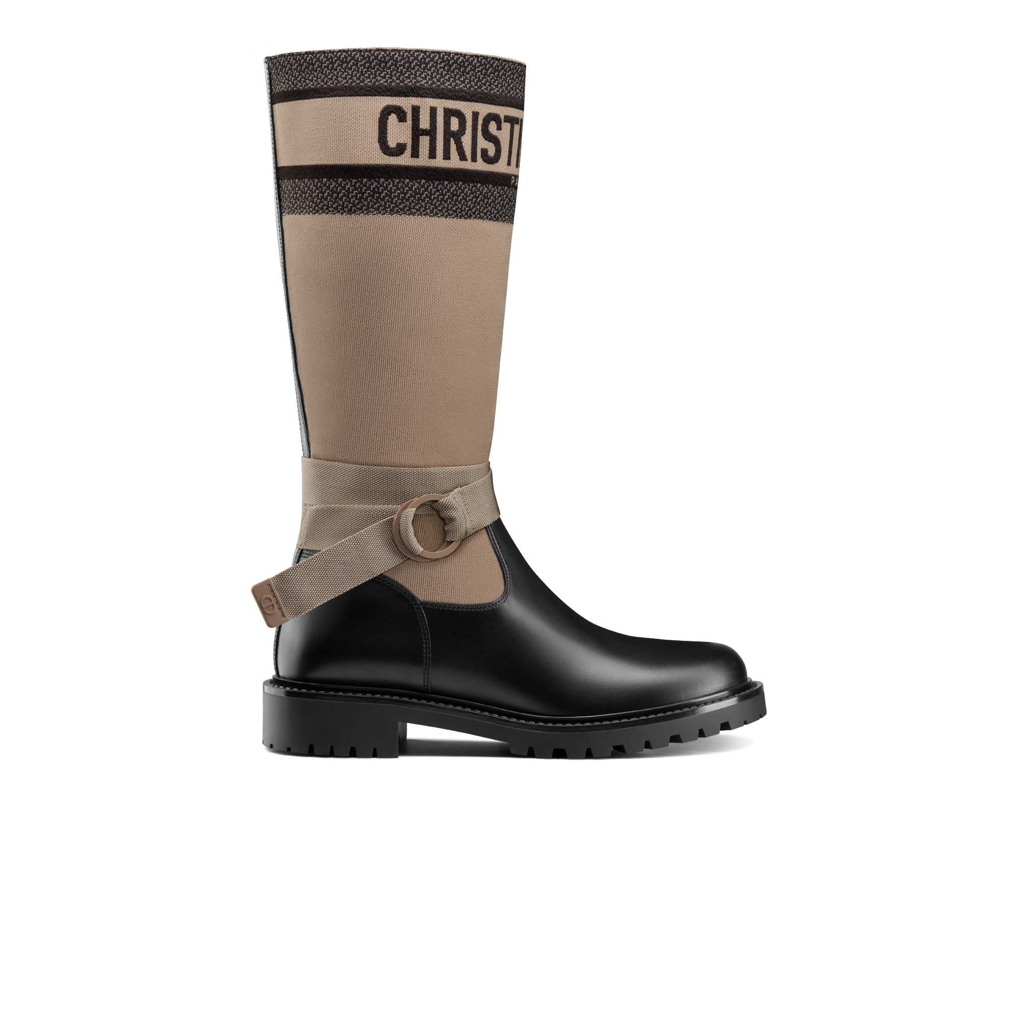 D-Major Boot Warm Taupe and Black Technical Fabric with Black Calfskin E02