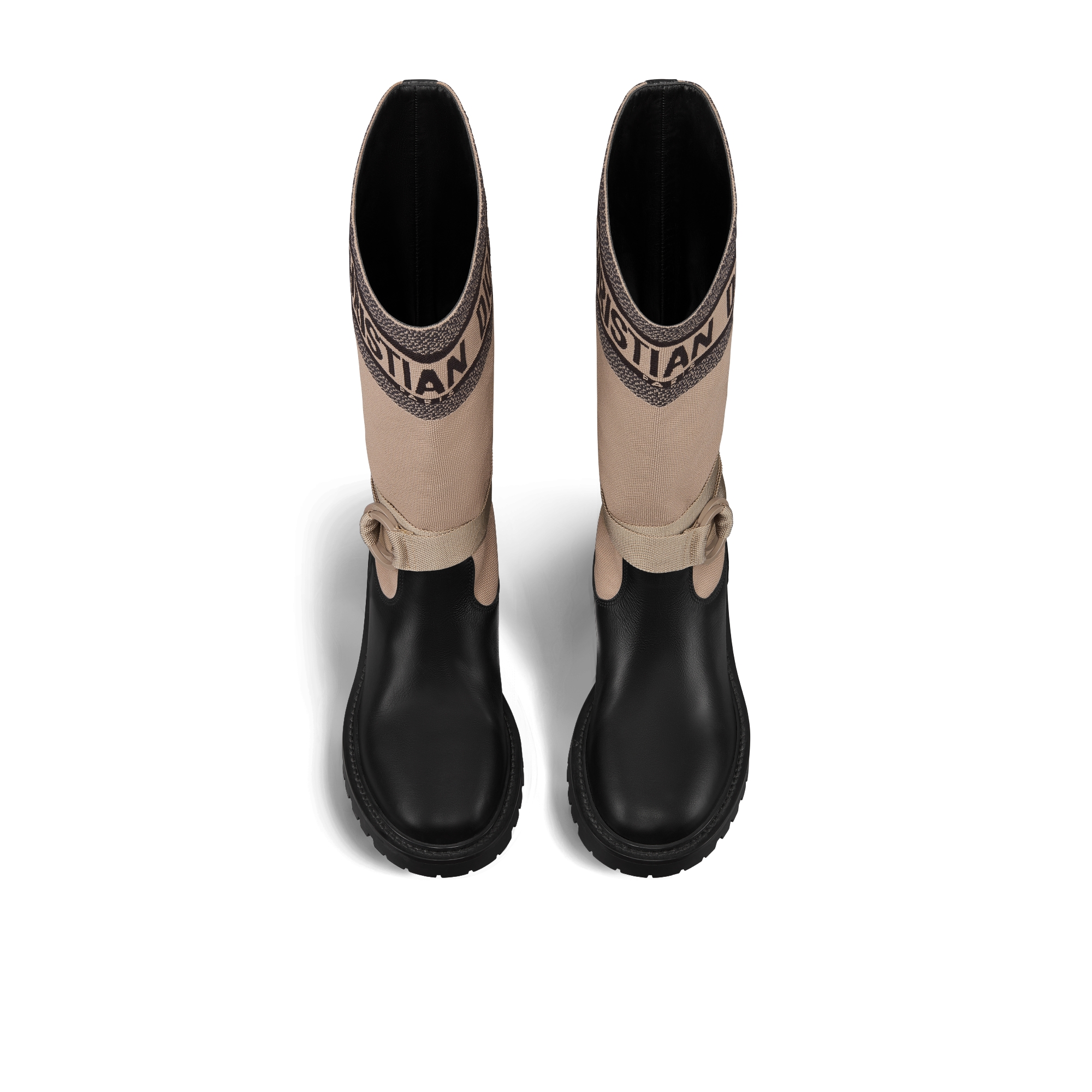 D-Major Boot Warm Taupe and Black Technical Fabric with Black Calfskin E06