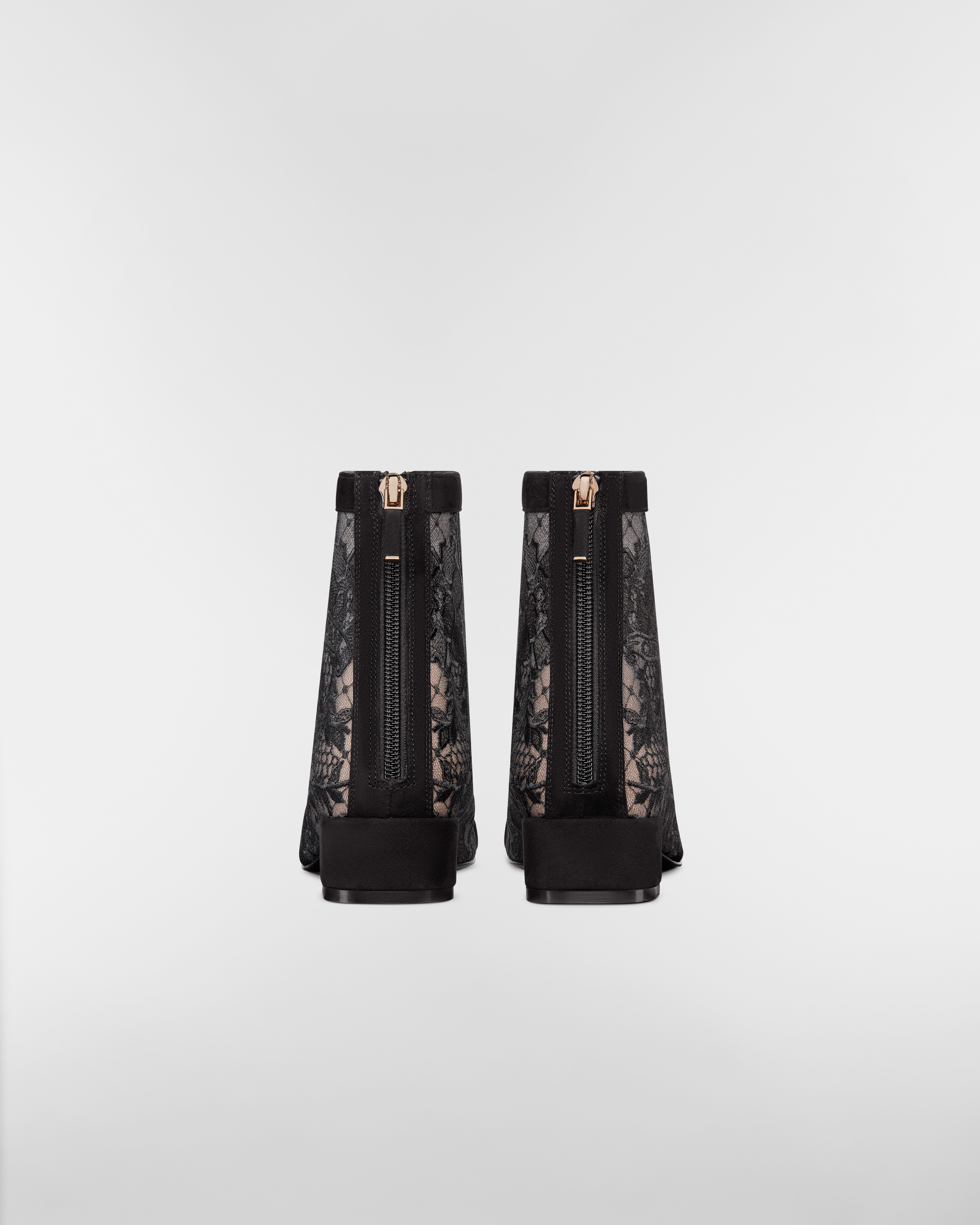 Naughtily-D Heeled Ankle Boot Transparent Mesh with Black Dior Roses Embroidery and Suede Goatskin E08