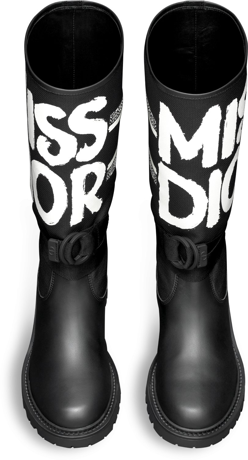 D Major Boot Black Technical Fabric with White Miss Dior Graffiti Print and Black Calfskin DIOR
