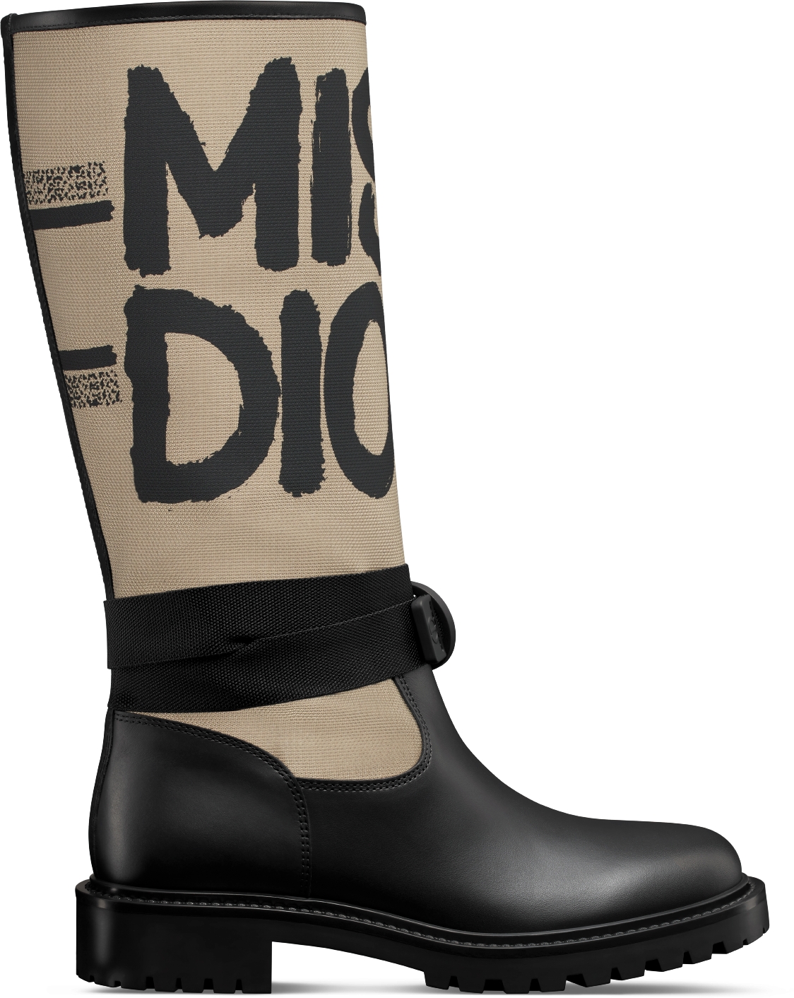 D Major Boot Warm Taupe Technical Canvas with Black Miss Dior Graffiti Print and Black Calfskin DIOR