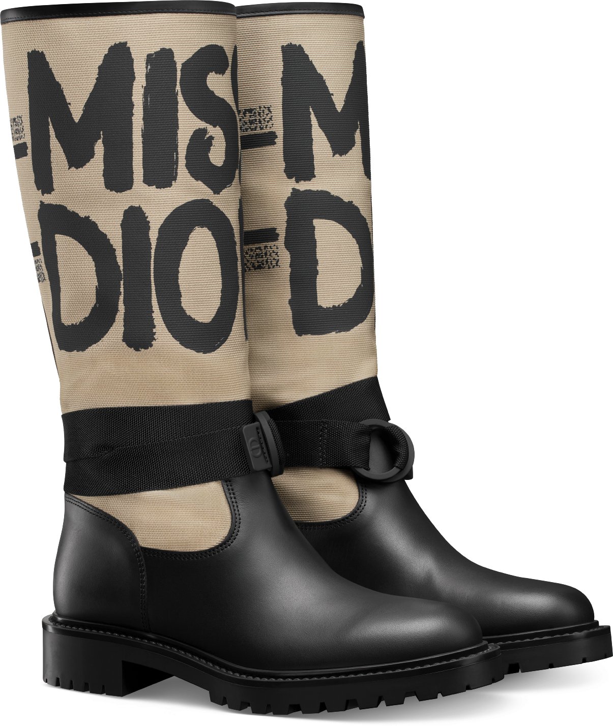 D-Major Boot Black Technical Fabric with White Miss Dior Graffiti Print and  Black Calfskin | DIOR