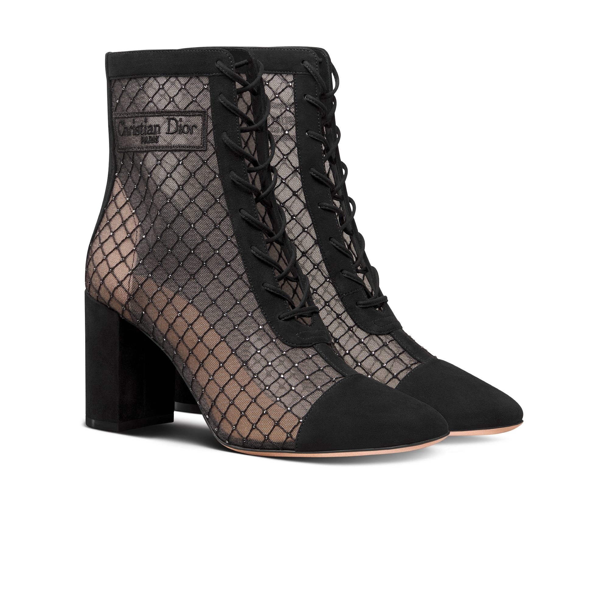 Naughtily-D Heeled Ankle Boot Transparent Mesh Embroidered with