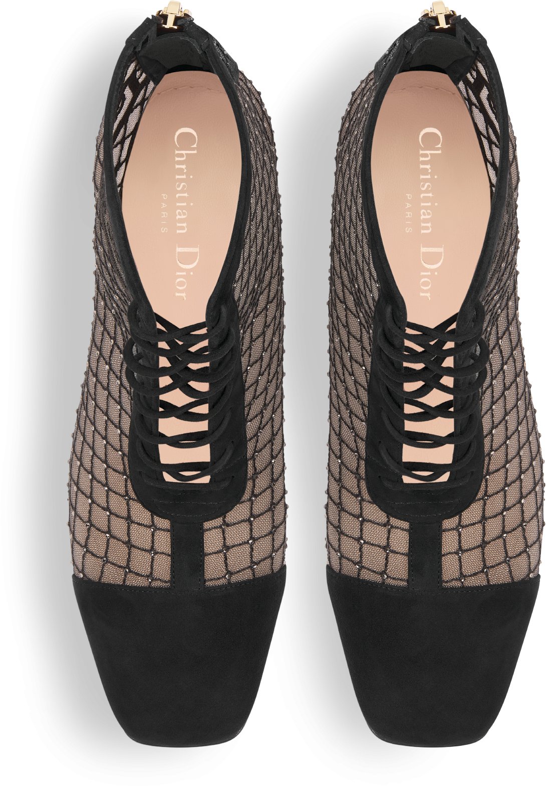 Naughtily D Heeled Ankle Boot Transparent Mesh Embroidered with Silver Tone Strass and Black Suede Goatskin DIOR