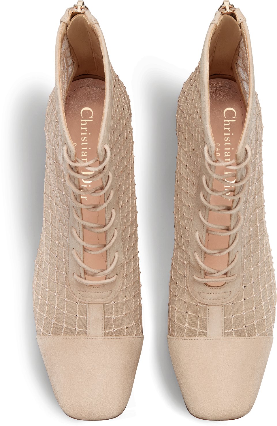 Naughtily D Heeled Ankle Boot Transparent Mesh Embroidered with Nude Strass and Suede Goatskin DIOR