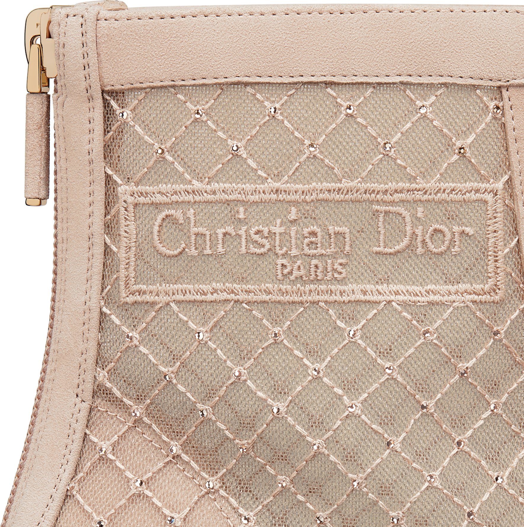 Naughtily D Heeled Ankle Boot Transparent Mesh Embroidered with Nude Strass and Suede Goatskin DIOR