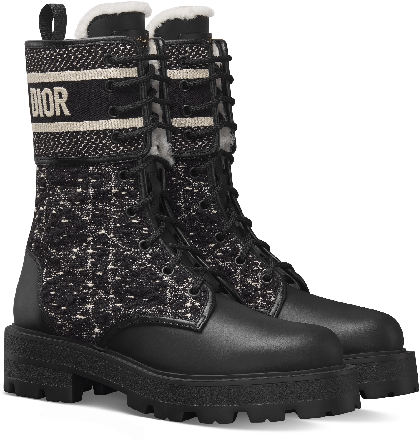 D-Major Ankle Boot Black Calfskin with Black and White Cannage Tweed | DIOR