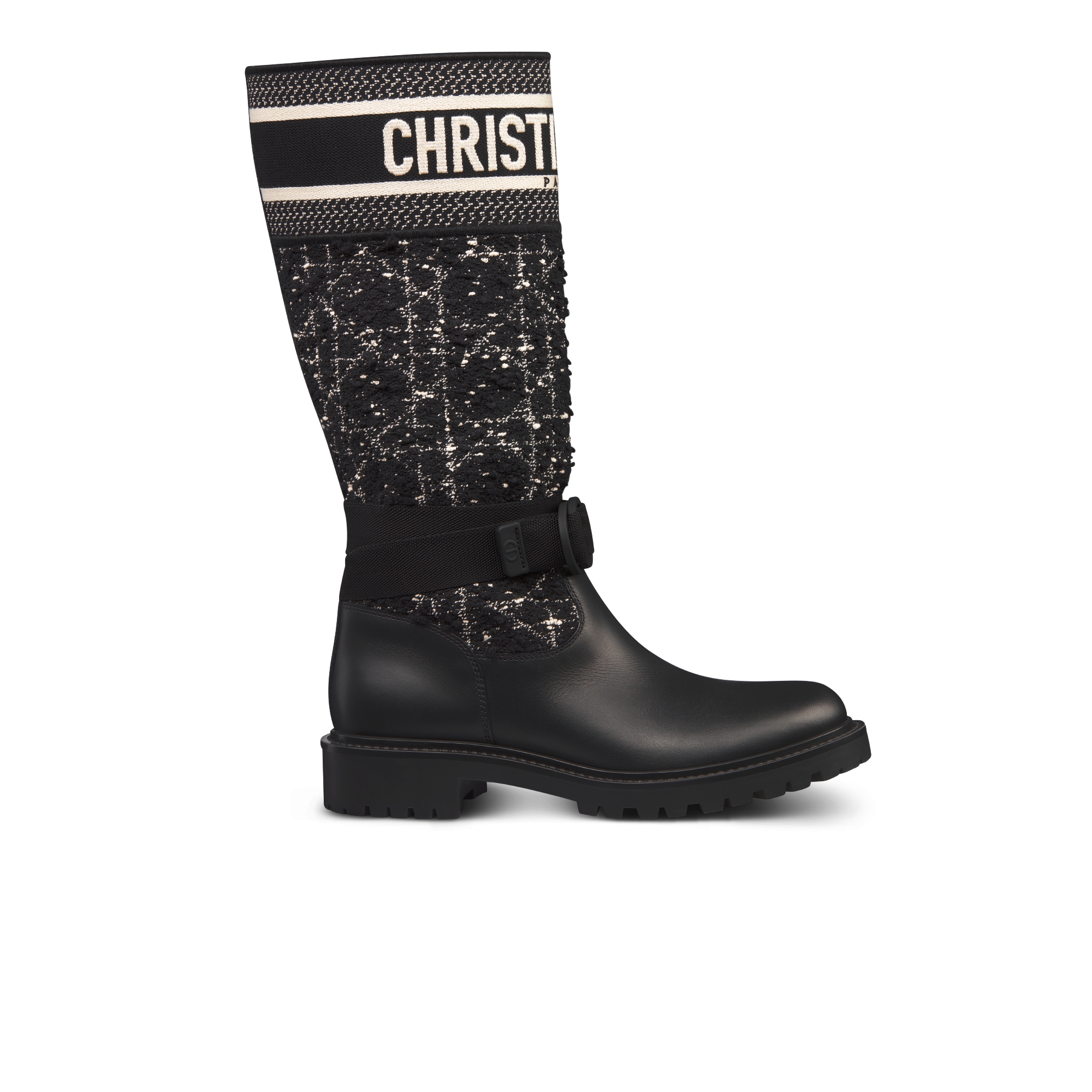 D-Major Boot Black and White Cannage Tweed and Black Calfskin E02