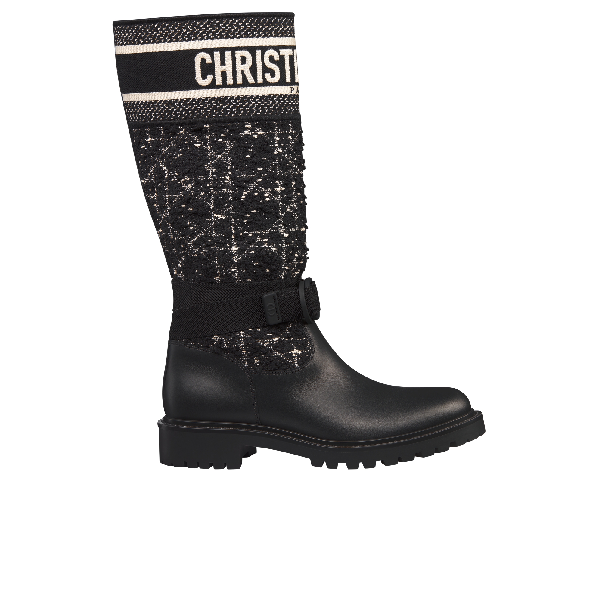 D-Major Boot Black and White Cannage Tweed and Black Calfskin