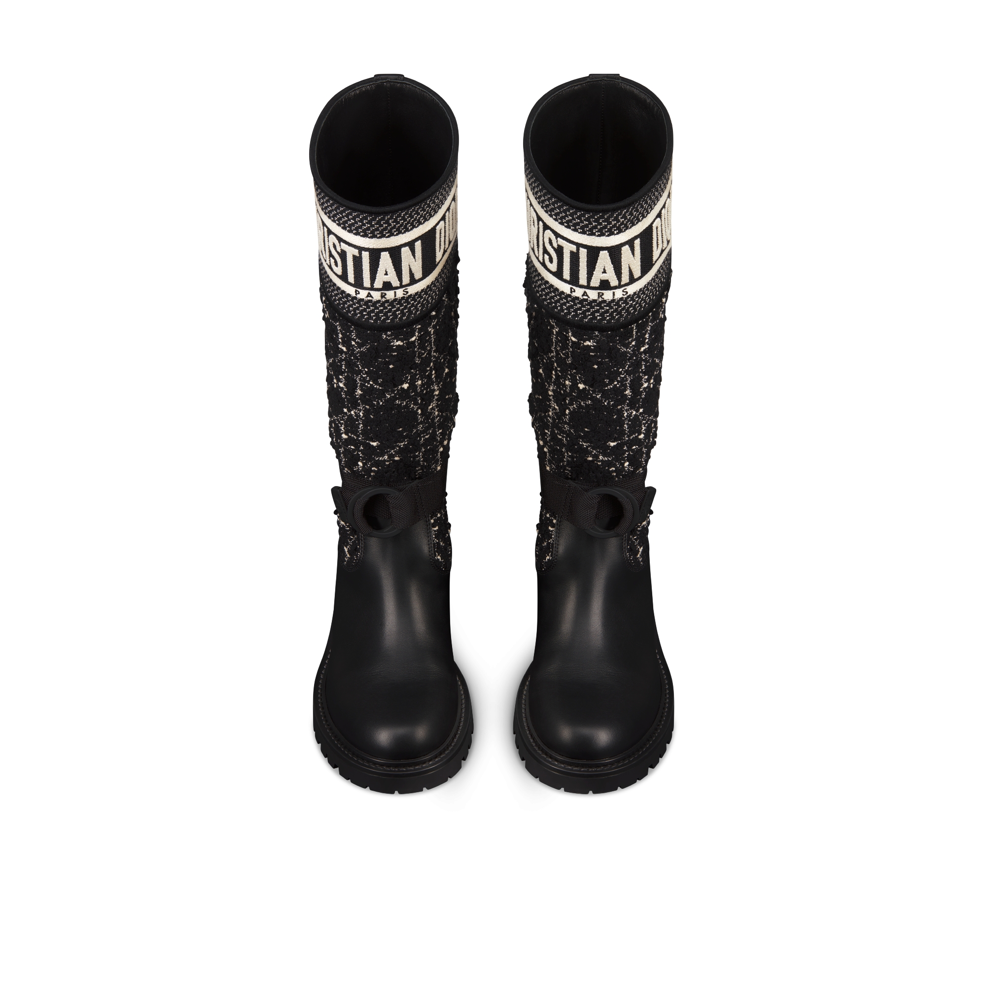 D-Major Stiefel Cannage Tweed in Schwarz und Weiß mit Kalbsleder in Schwarz E06