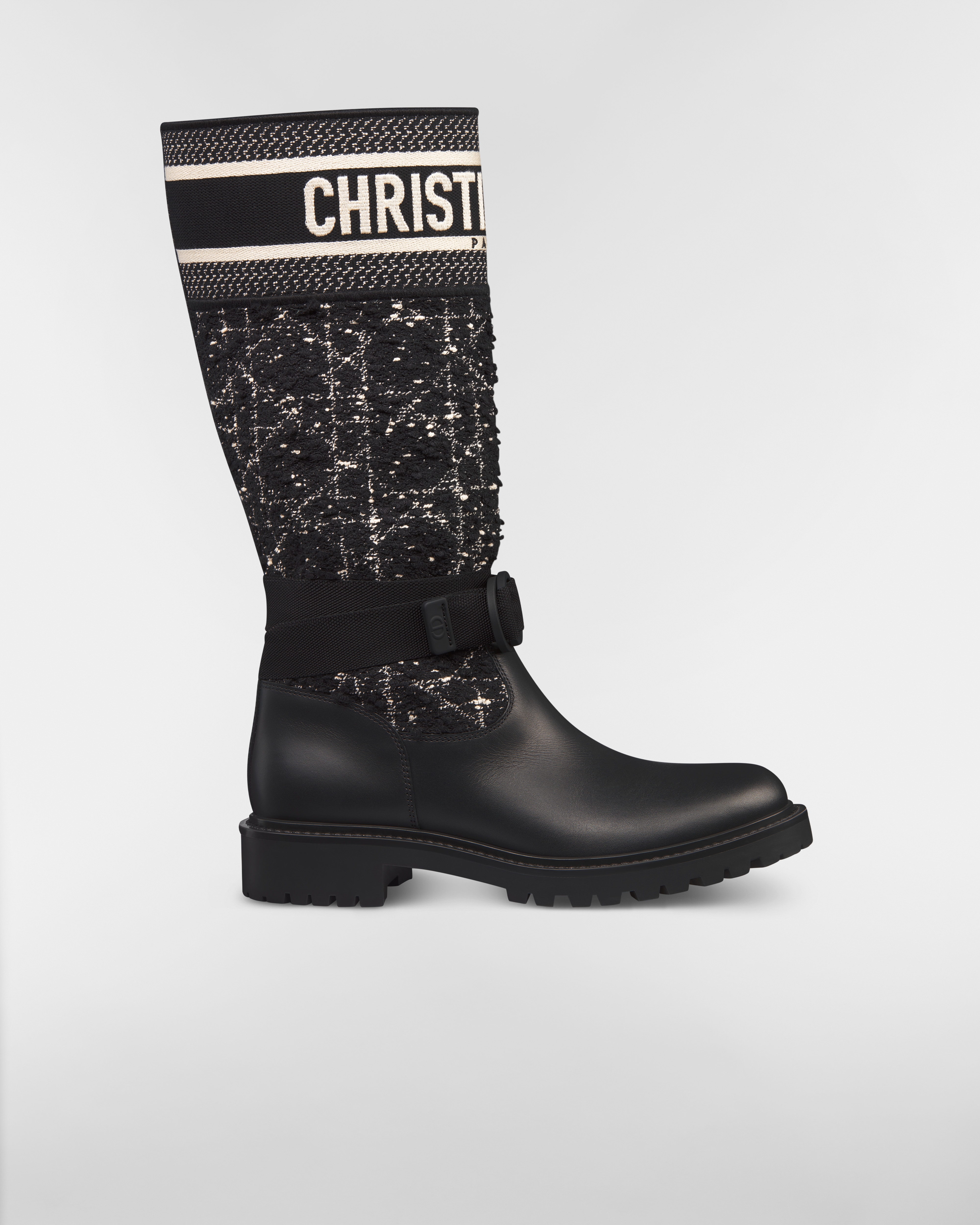 D-Major Boot Black and White Cannage Tweed and Black Calfskin E02