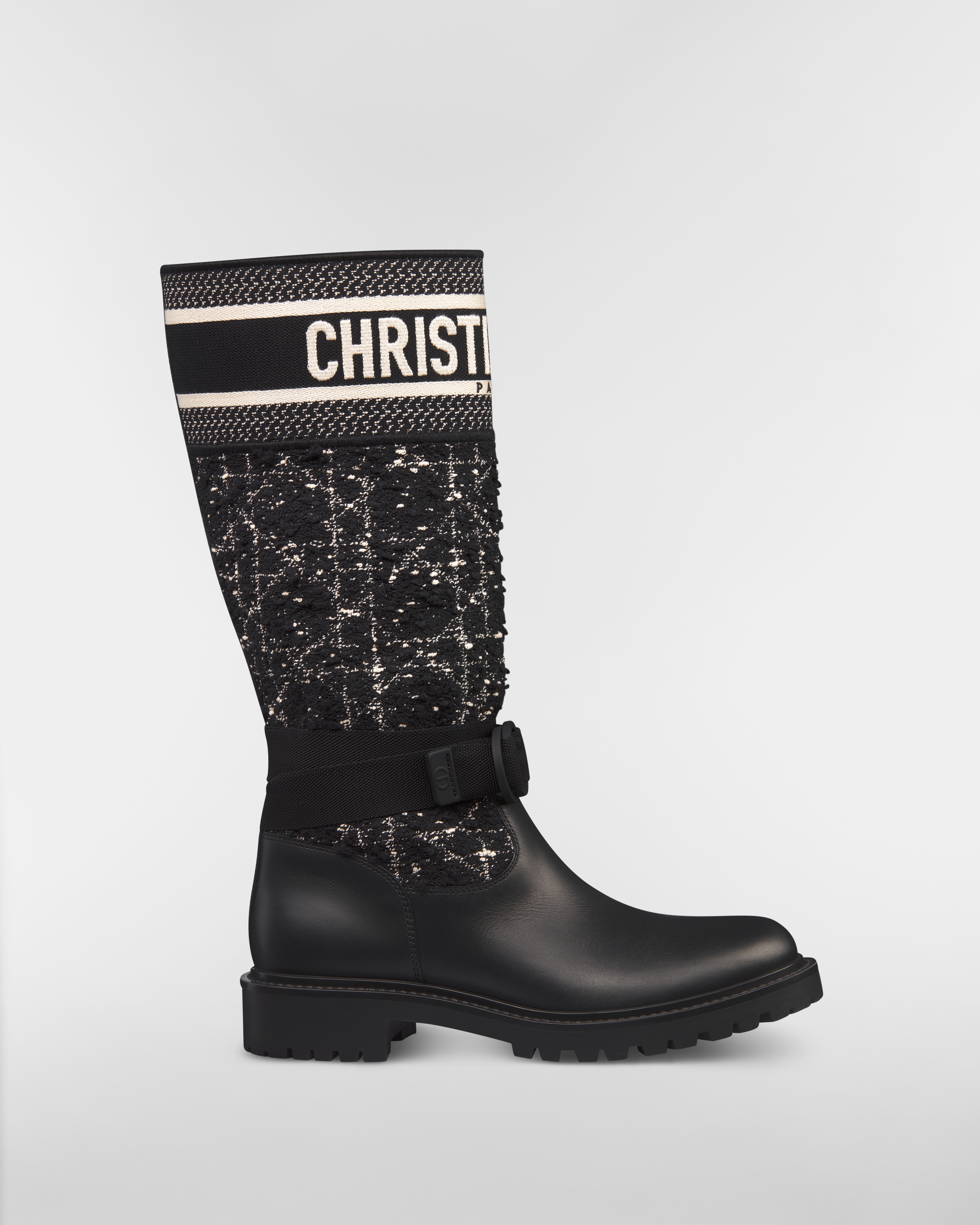 D-Major Boot Black and White Cannage Tweed and Black Calfskin E02