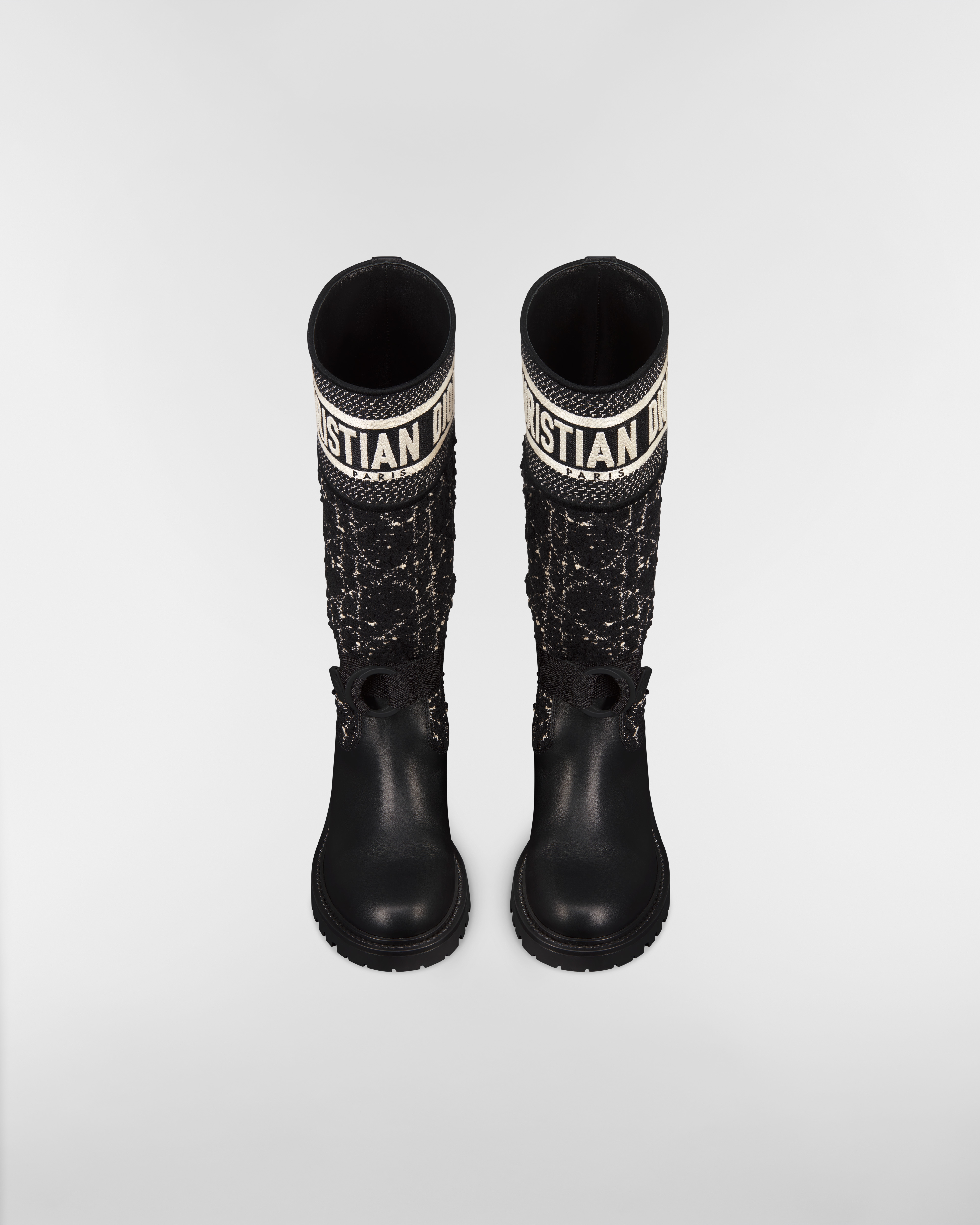 D-Major-laars Zwart en wit tweed met Cannage-motief en zwart kalfsleer E06