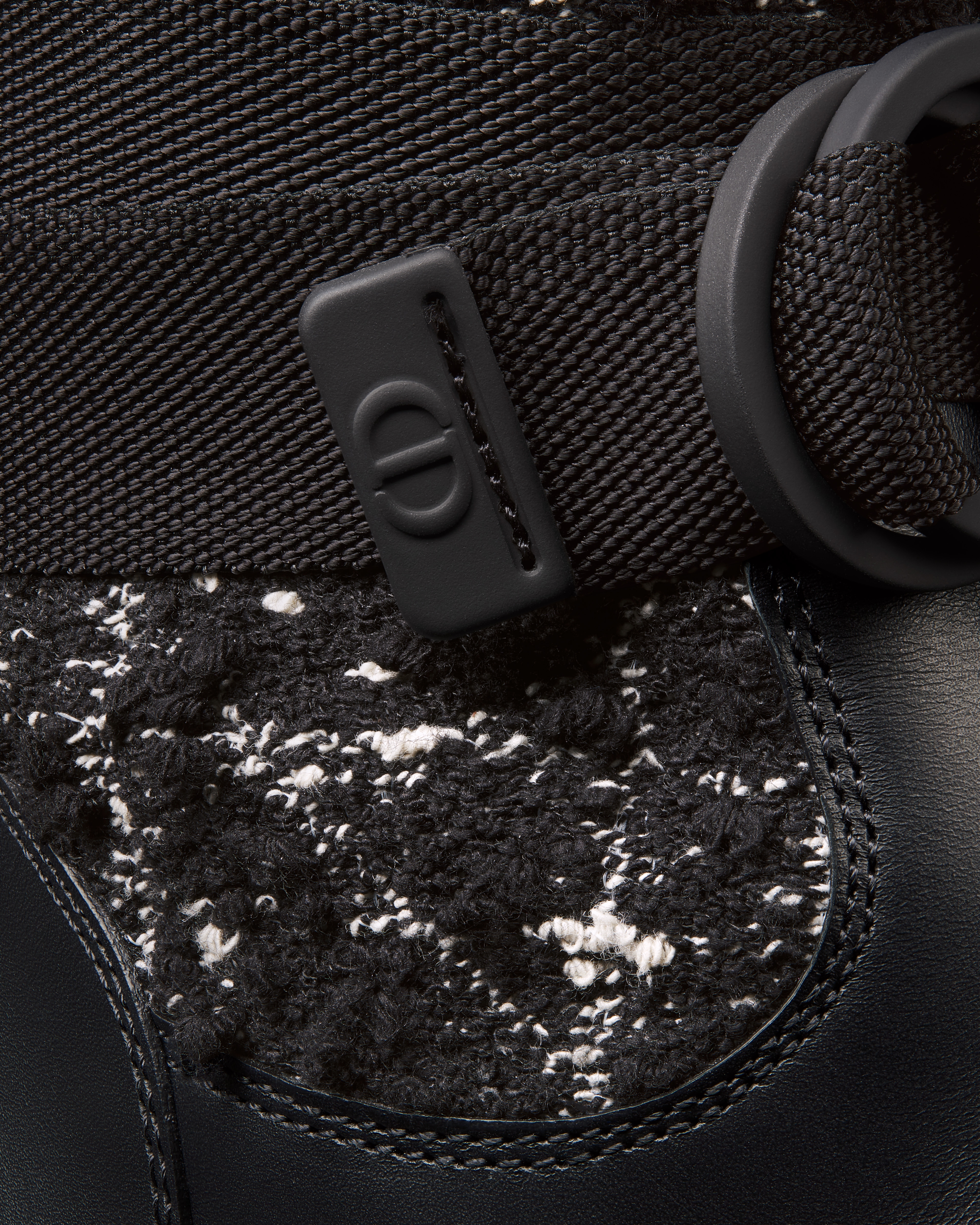 D-Major-laars Zwart en wit tweed met Cannage-motief en zwart kalfsleer E09