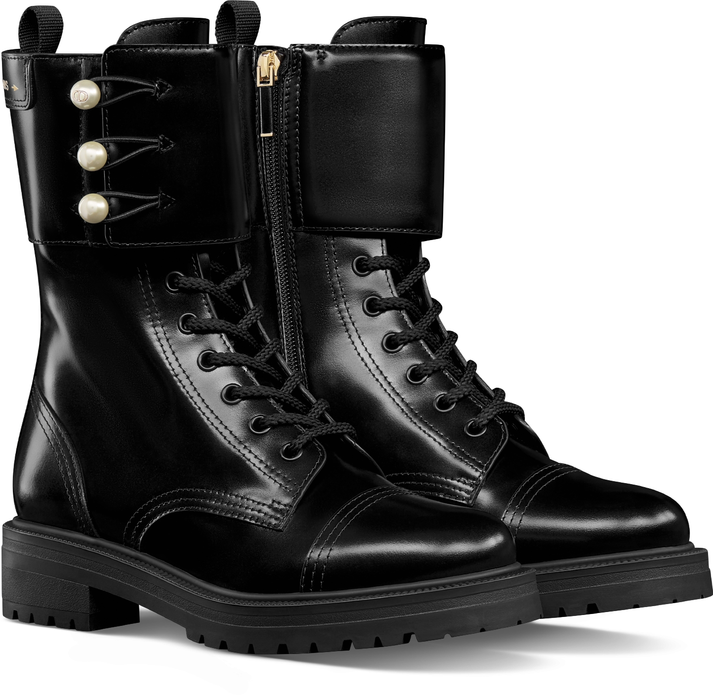 D Strike Ankle Boot Black Matte Calfskin and White Resin Pearls DIOR