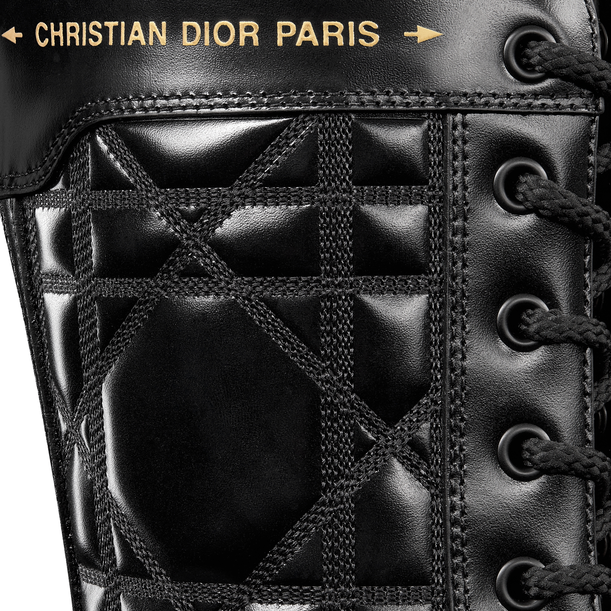 DIOR 25S D-TOWN BOOT 45MM IN BLACK CALFSKIN AND NYLON WITH EMBROIDERED CANNAGE MOTIF
